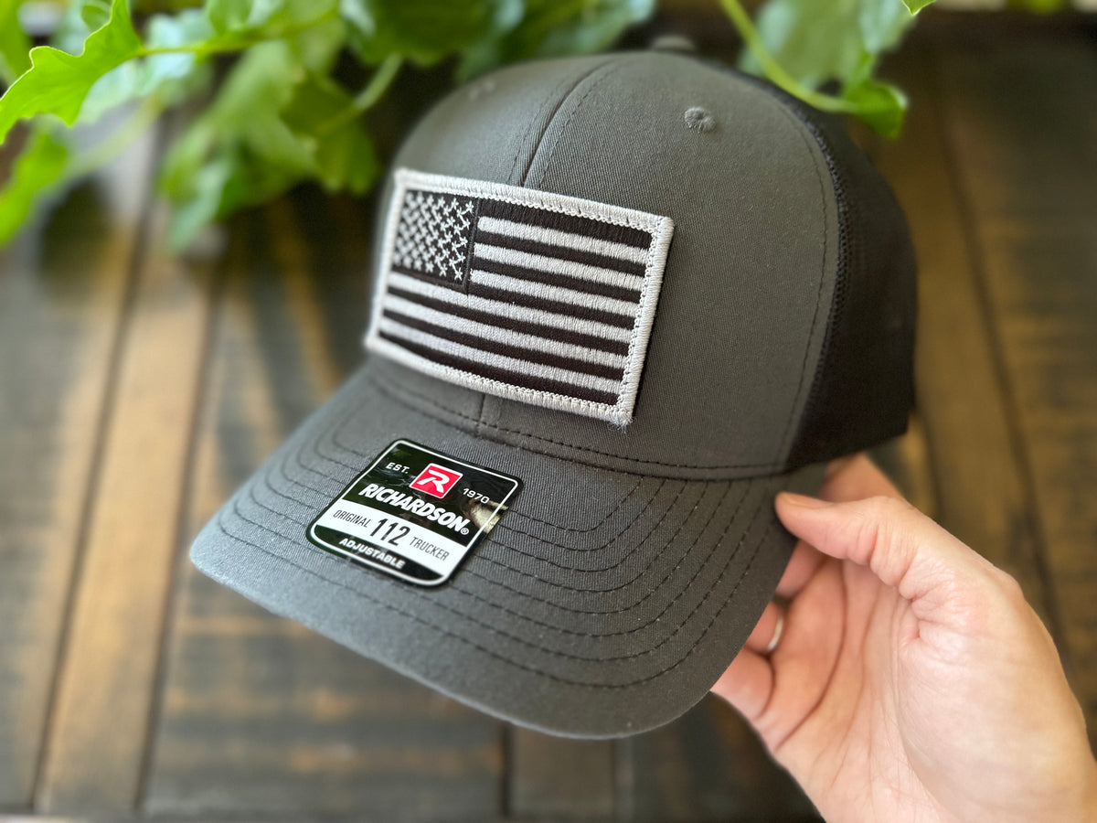 Leather Patch Richardson 112 Hat With Velcro Patch American Flag