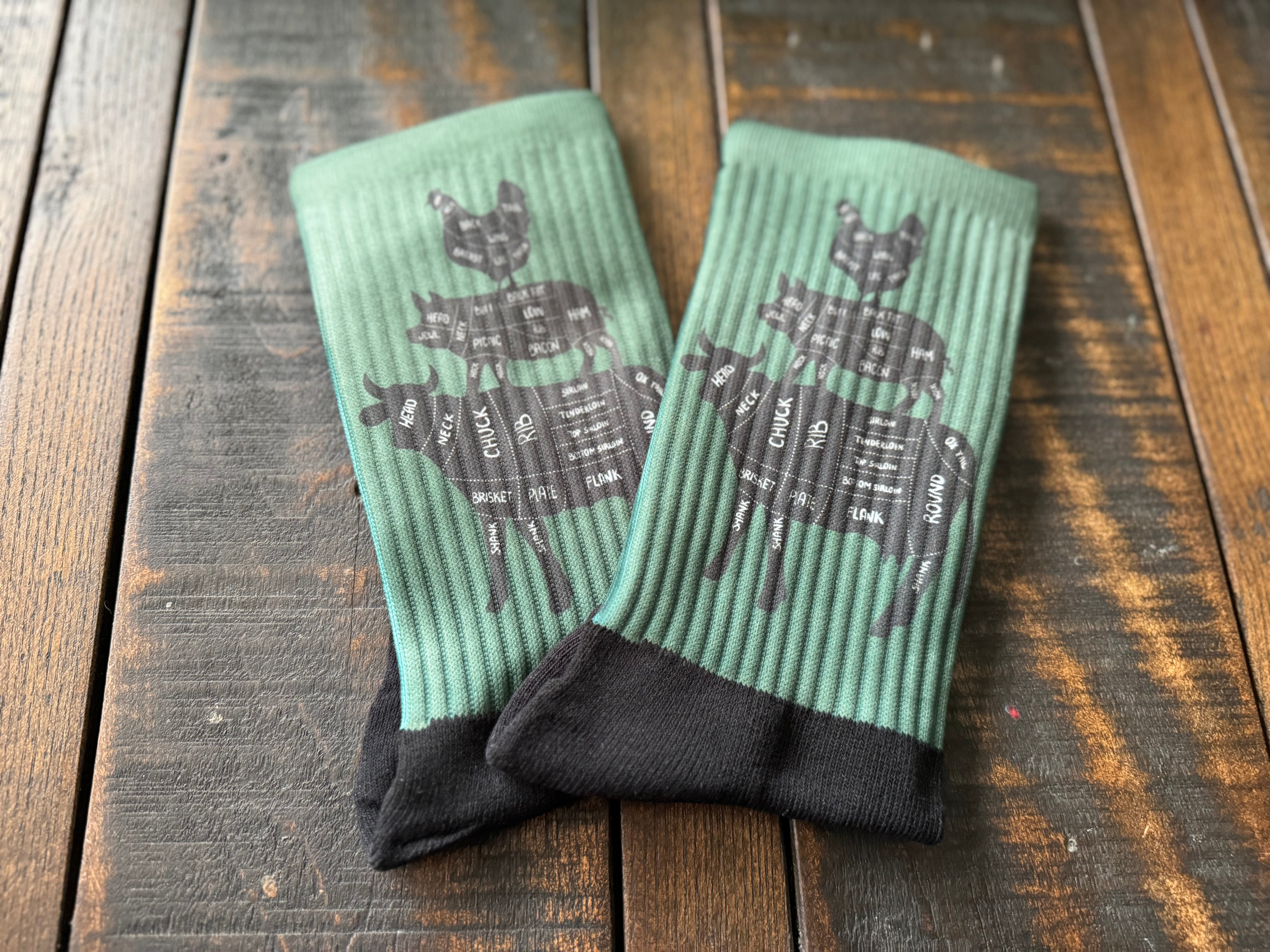 Chicken, Pig, Cow Cuts Diagram Crew Socks