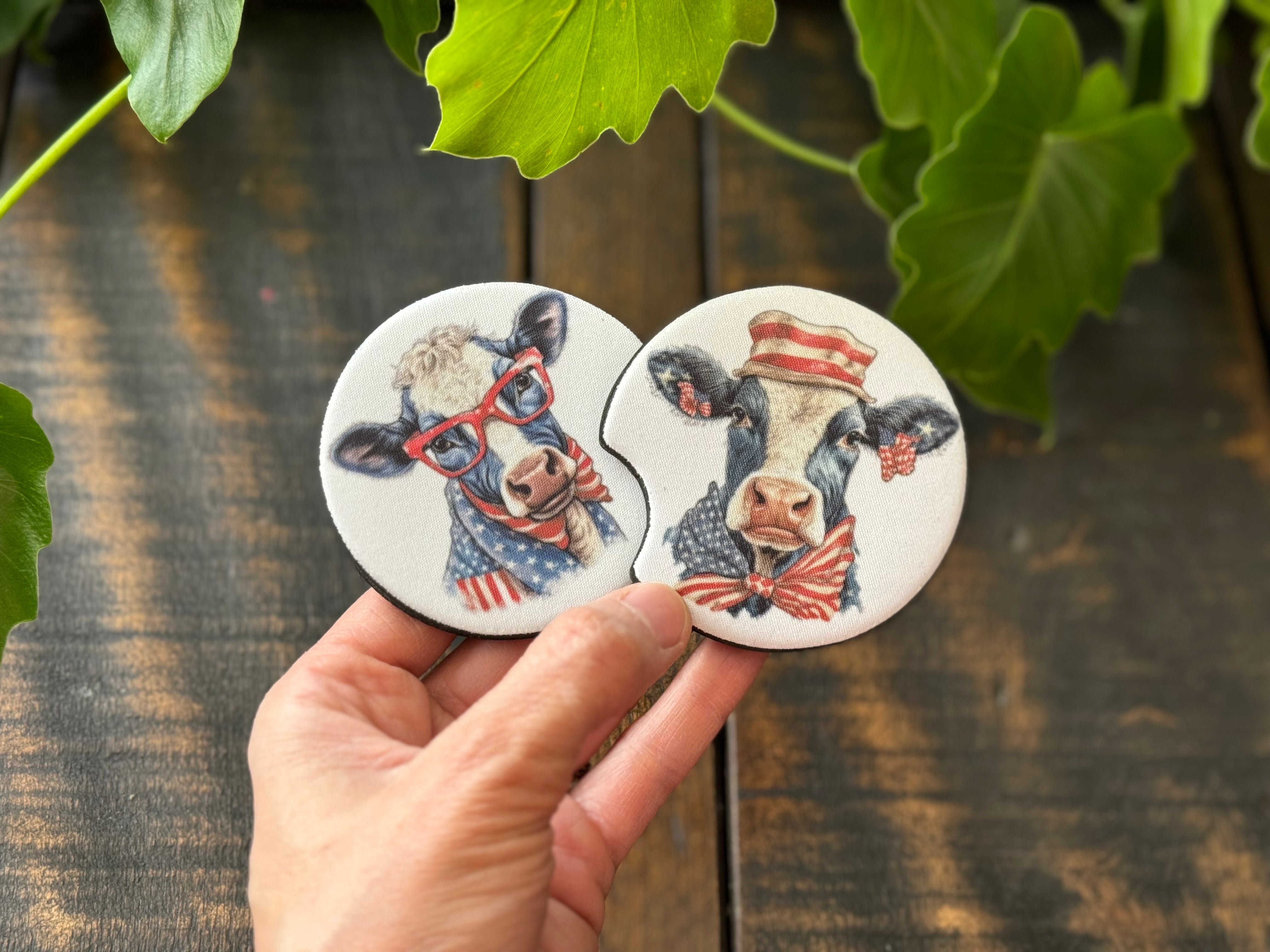 4th of July Cow Car Coasters
