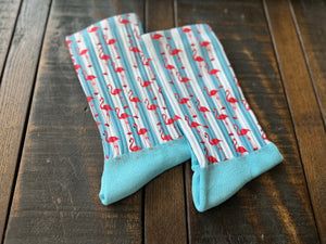 Pink Flamingo Striped Crew Socks