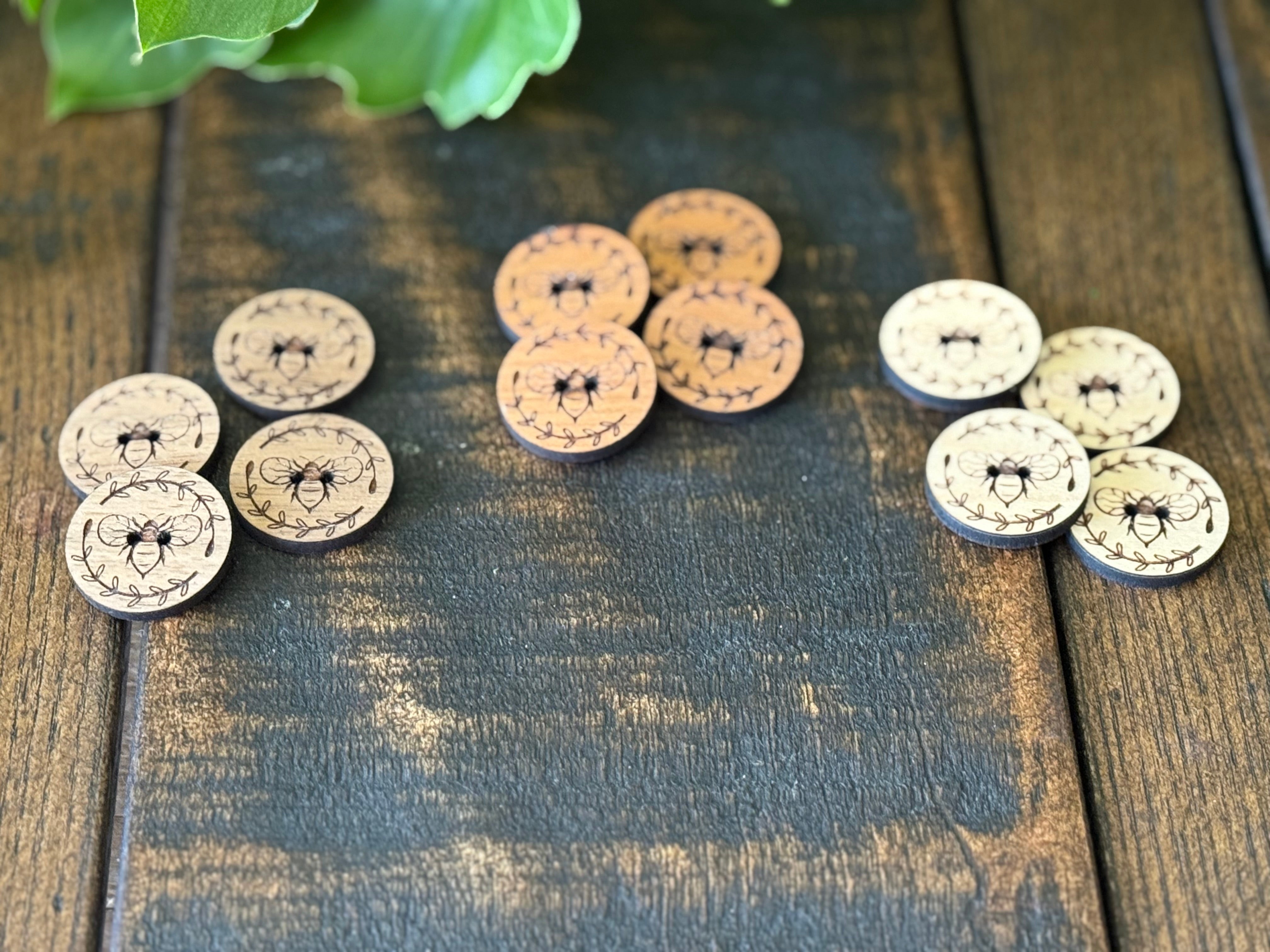 Wooden Honey Bee  Buttons (Walnut, Cherry or Maple)