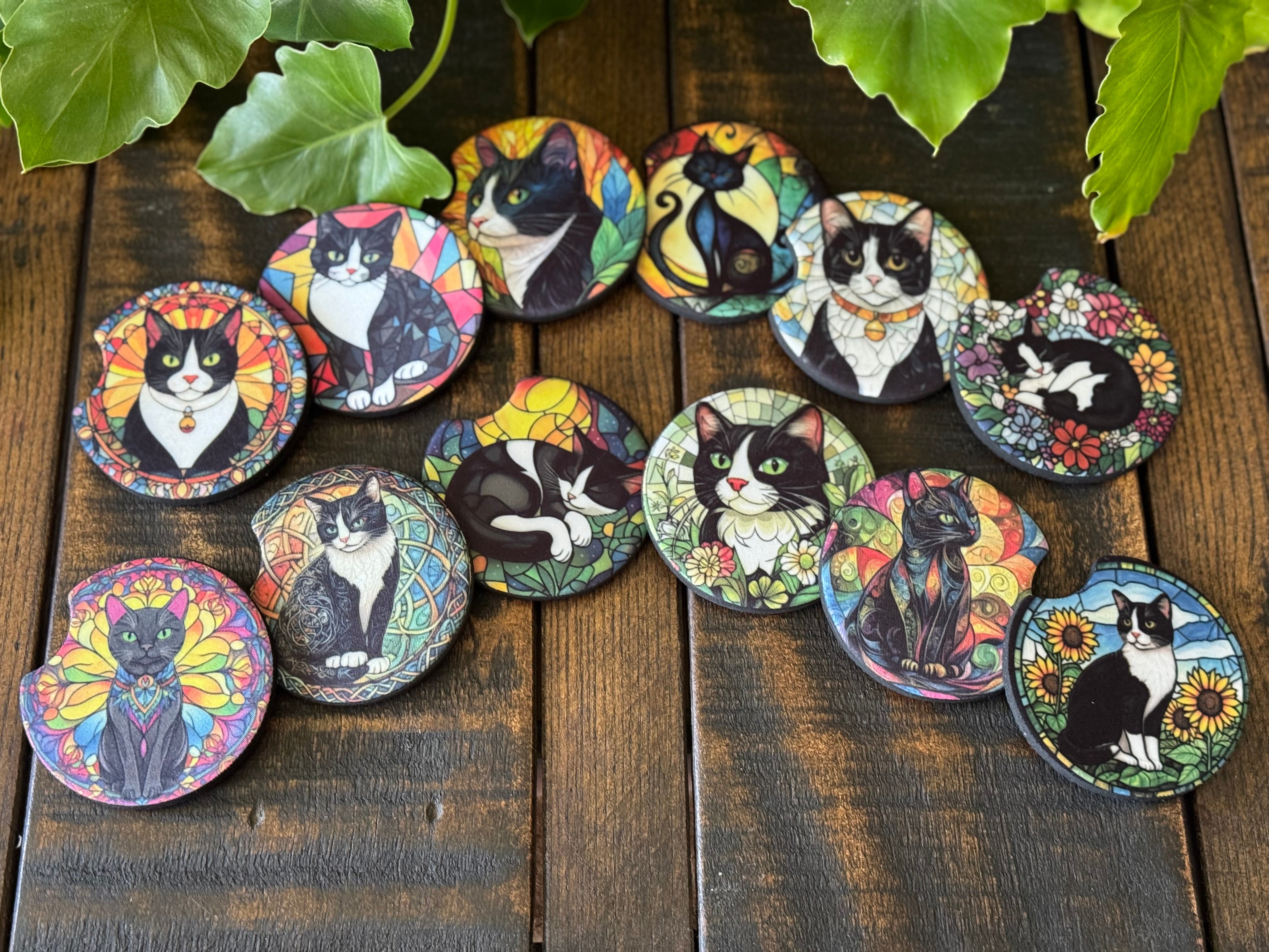 Cat Stained Glass Car Coasters