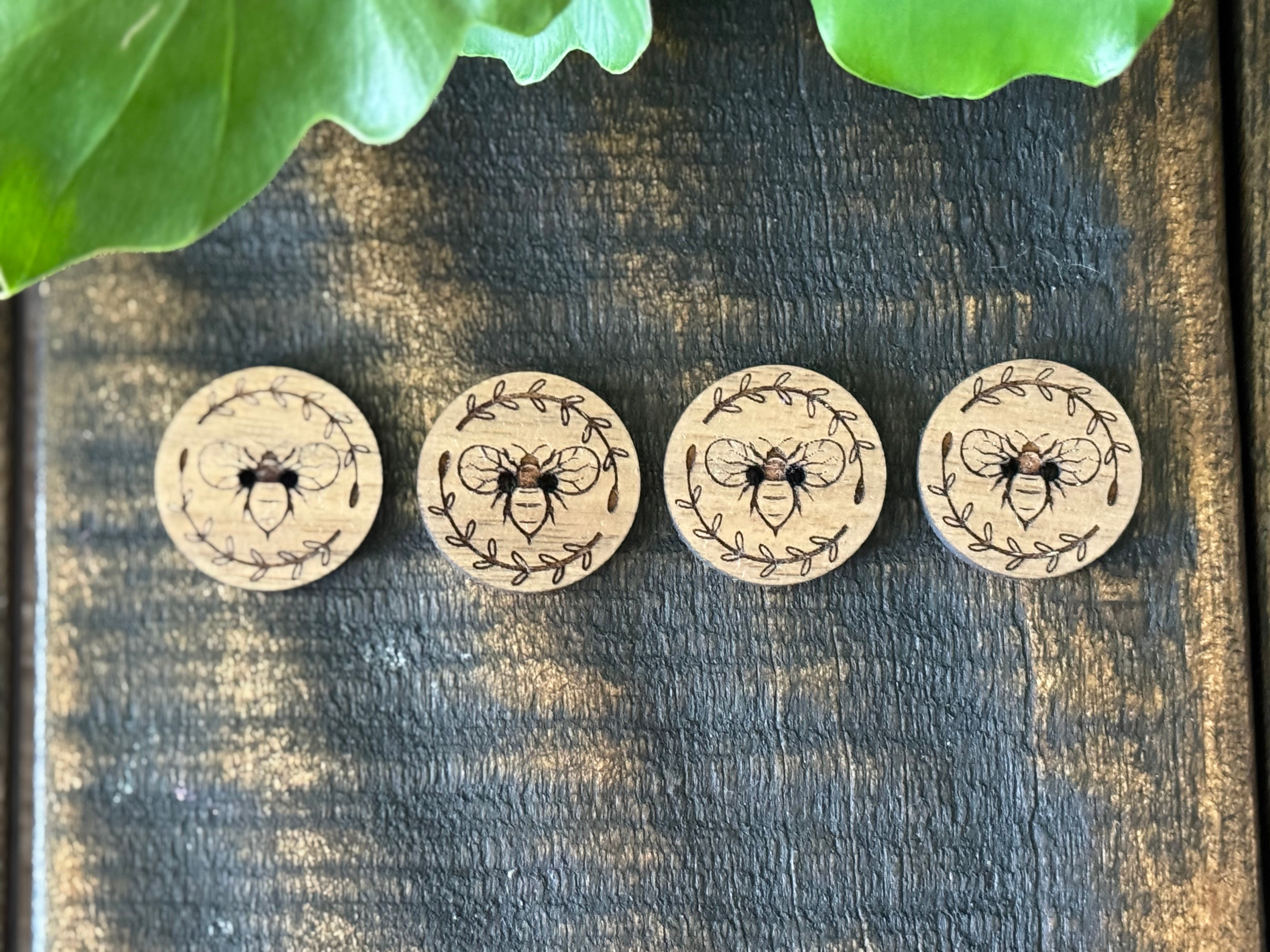 Wooden Honey Bee  Buttons (Walnut, Cherry or Maple)