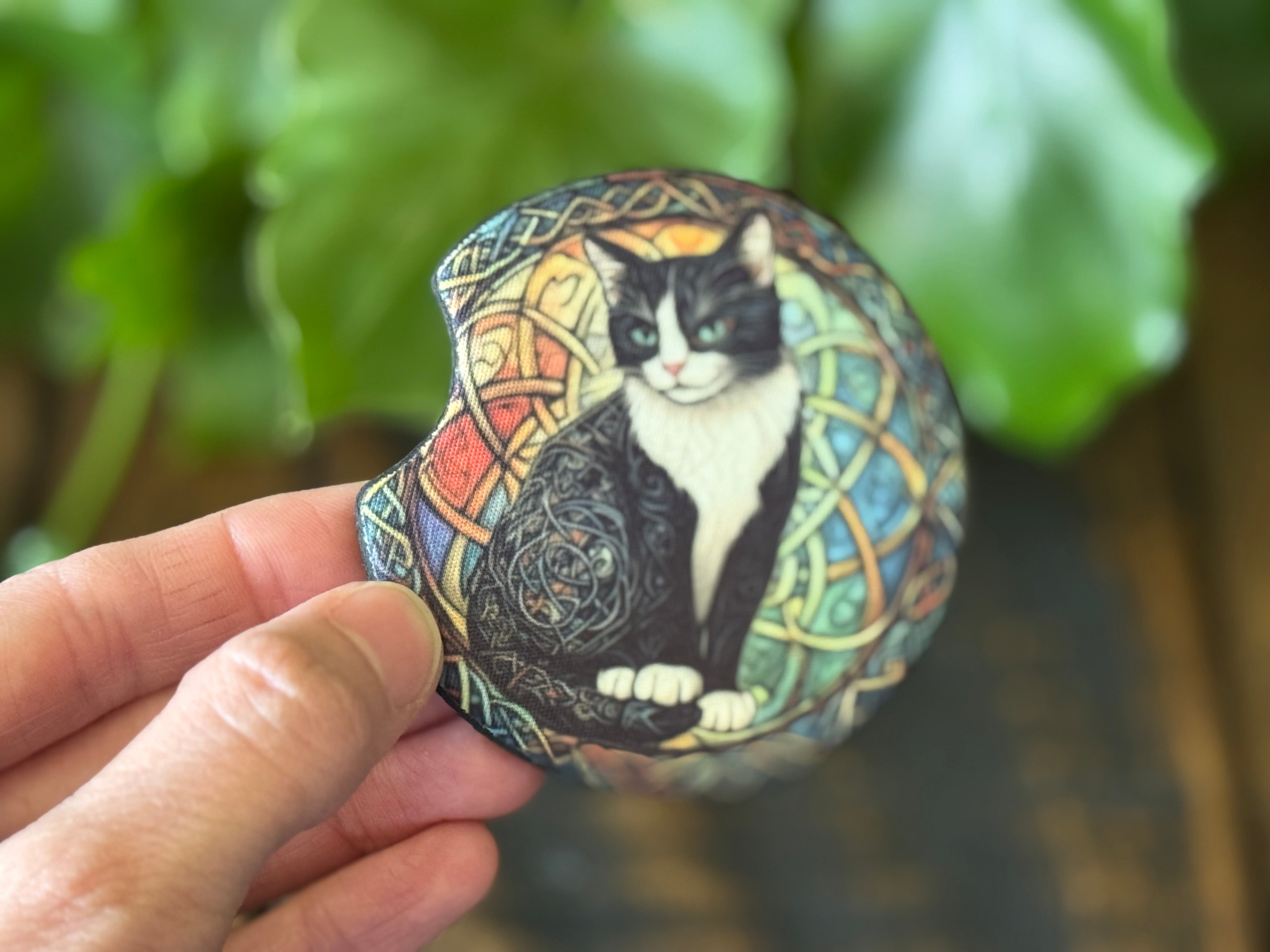 Cat Stained Glass Car Coasters