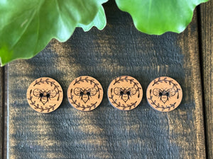 Wooden Honey Bee  Buttons (Walnut, Cherry or Maple)