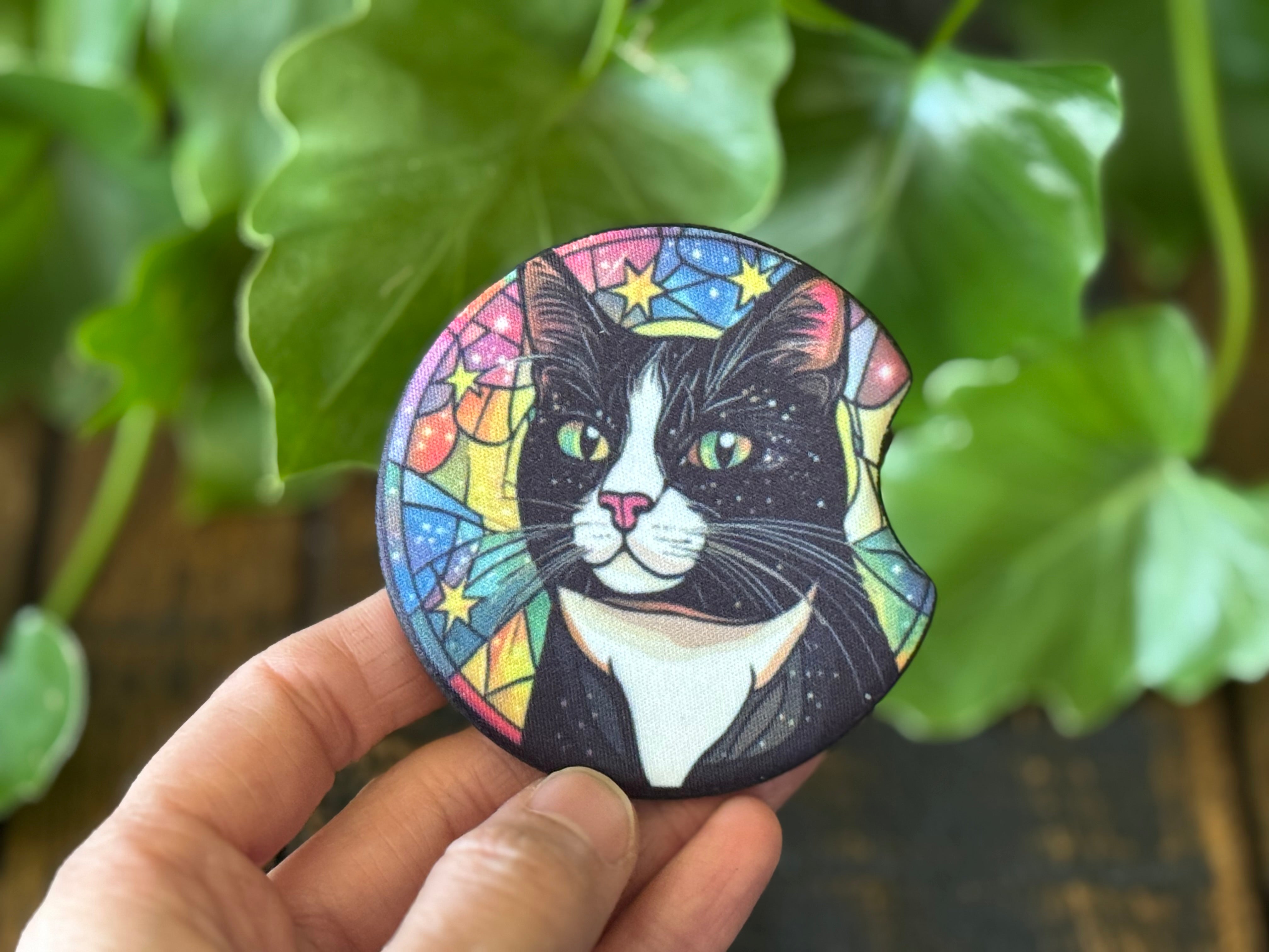 Cat Stained Glass Car Coasters