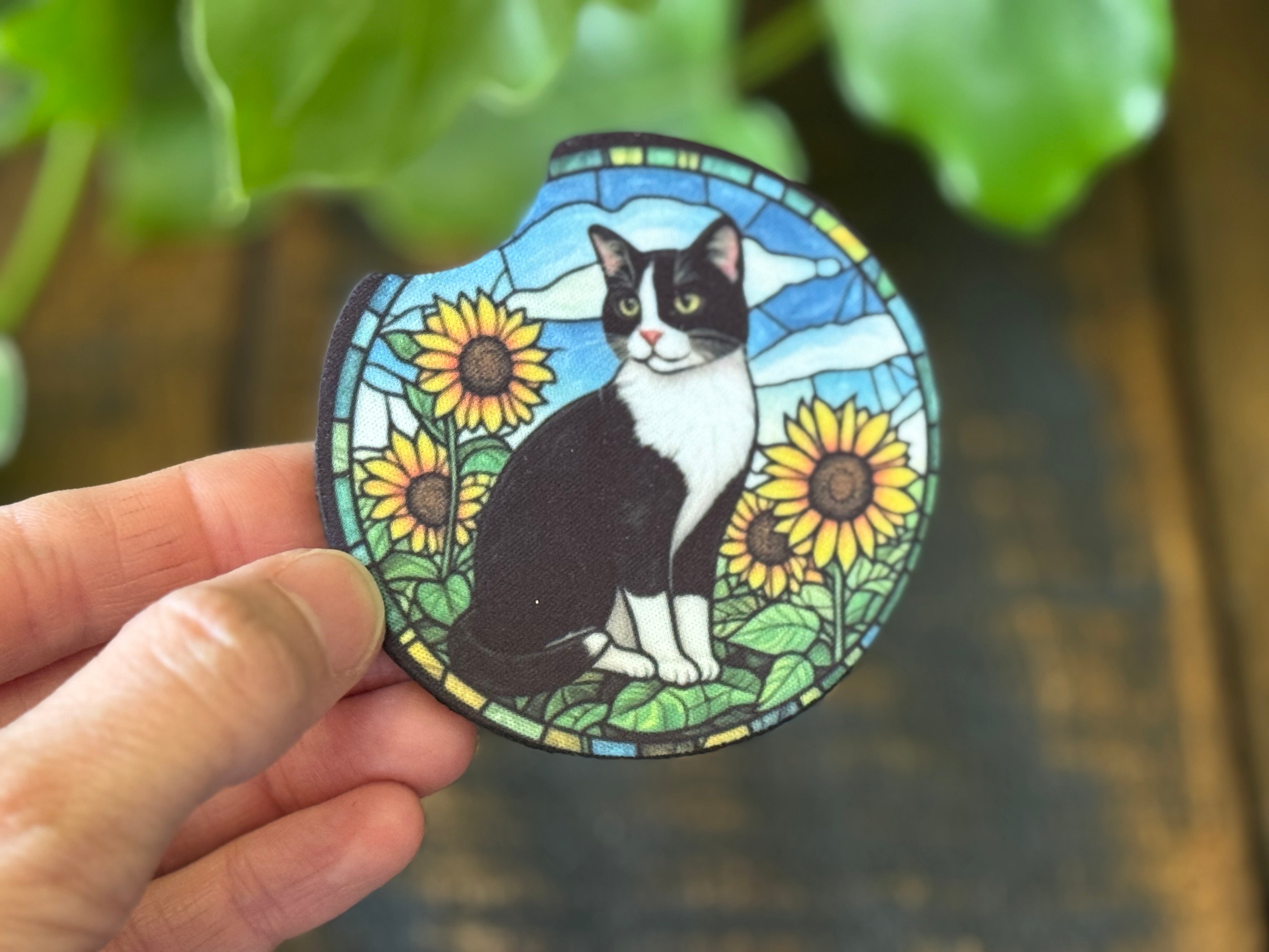 Cat Stained Glass Car Coasters