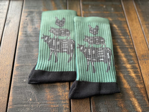 Chicken, Pig, Cow Cuts Diagram Crew Socks