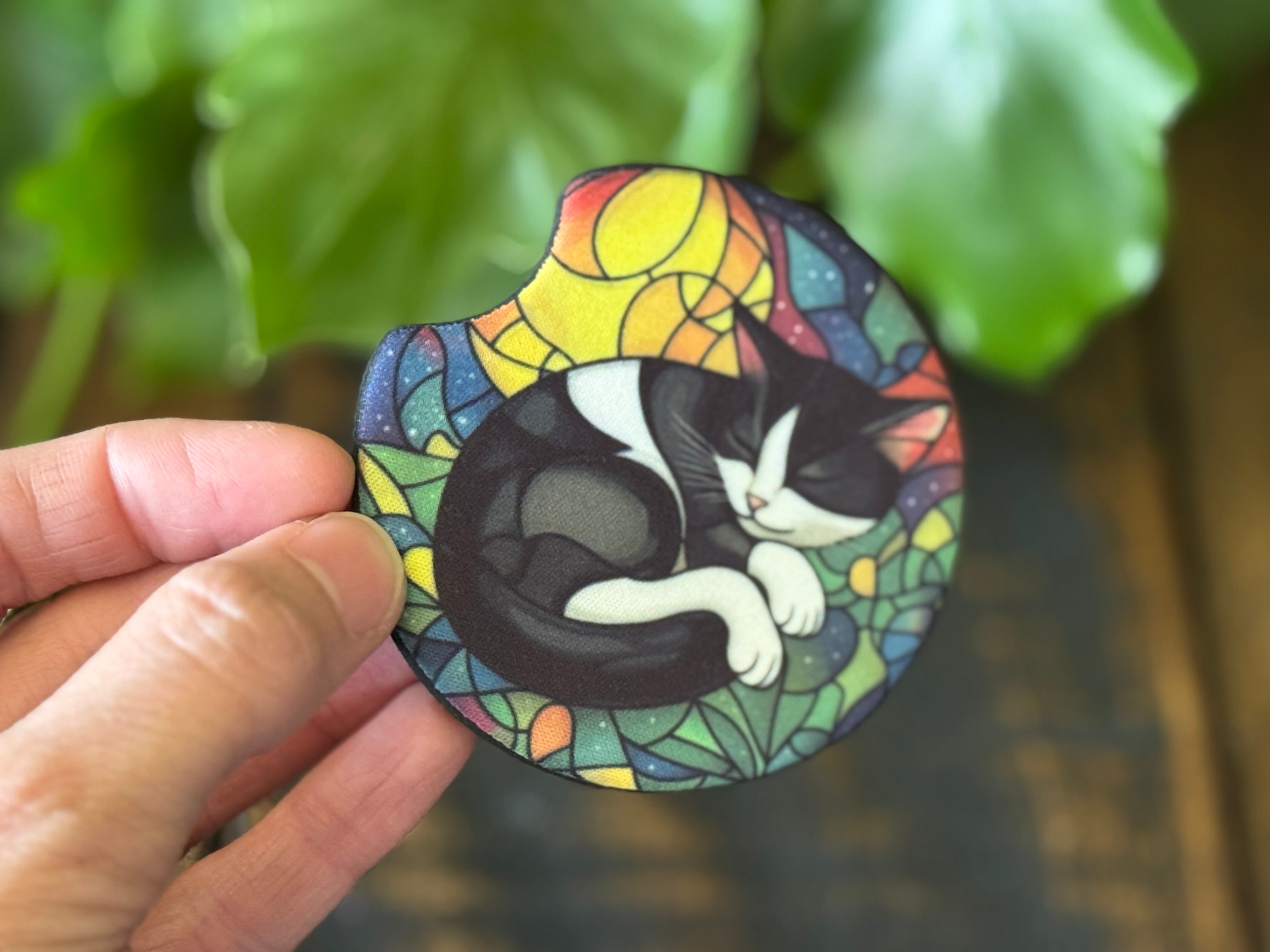 Cat Stained Glass Car Coasters