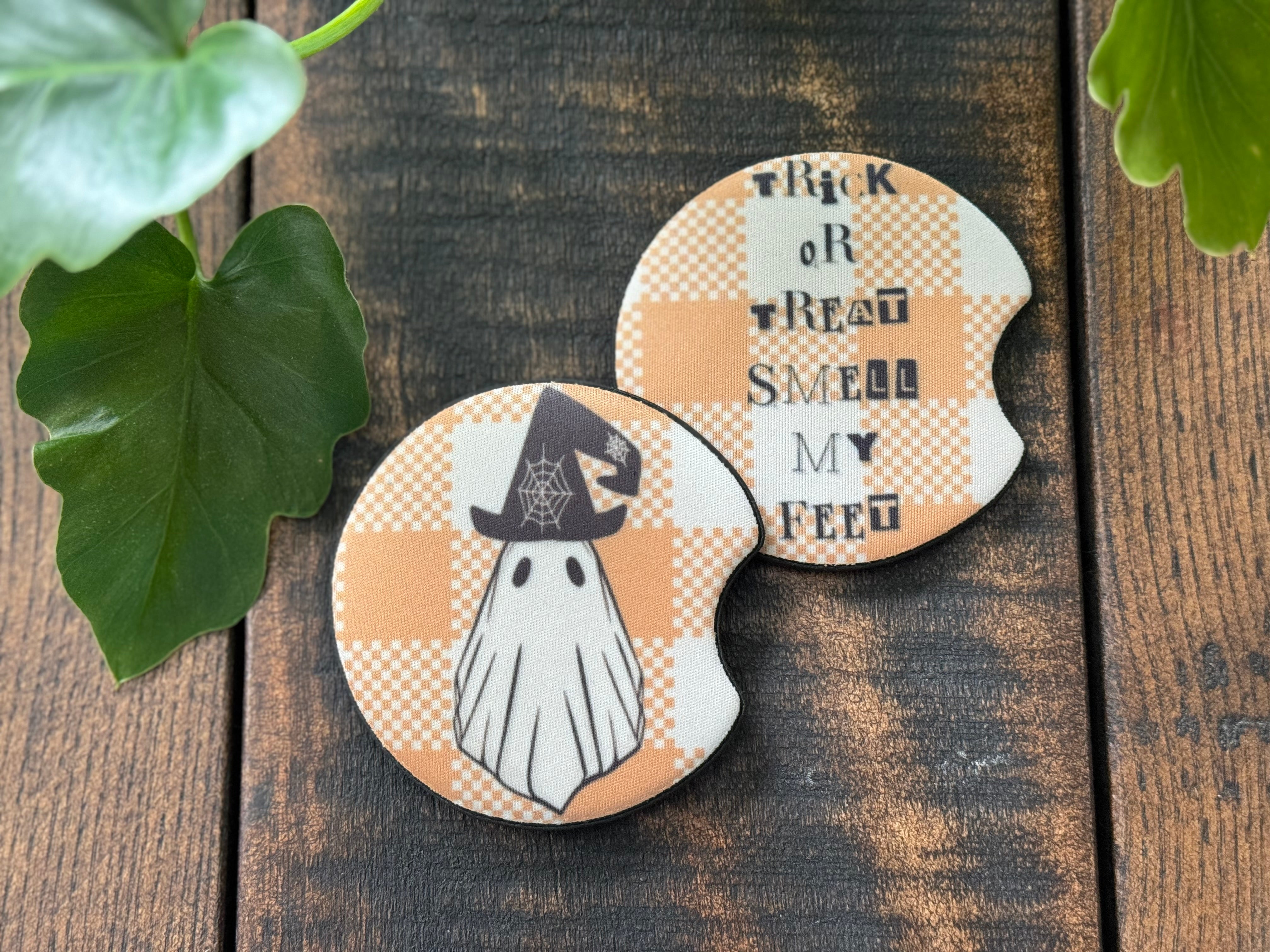 Trick-or-Treat Smell my Feet Ghost Car Coasters