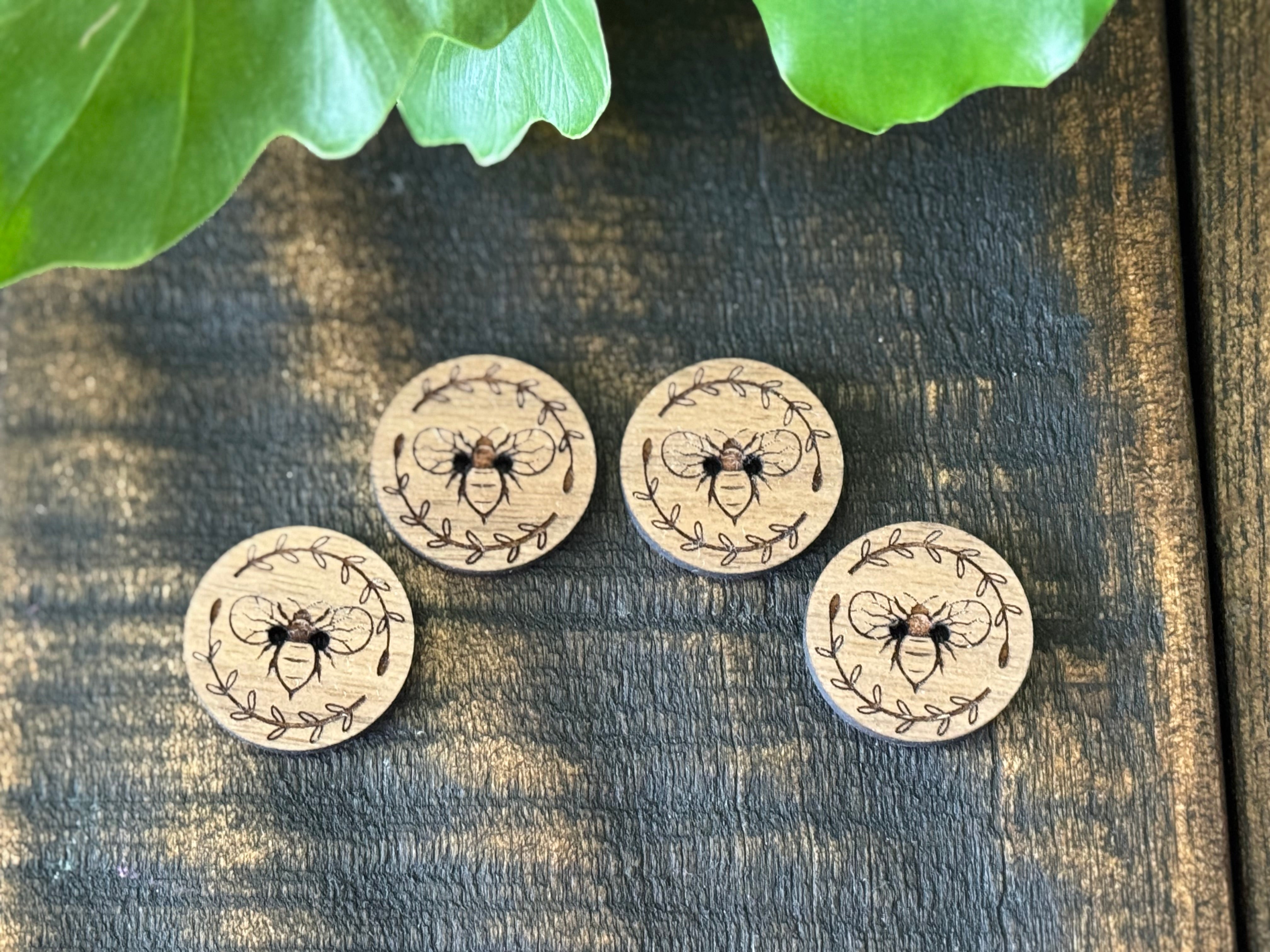 Wooden Honey Bee  Buttons (Walnut, Cherry or Maple)