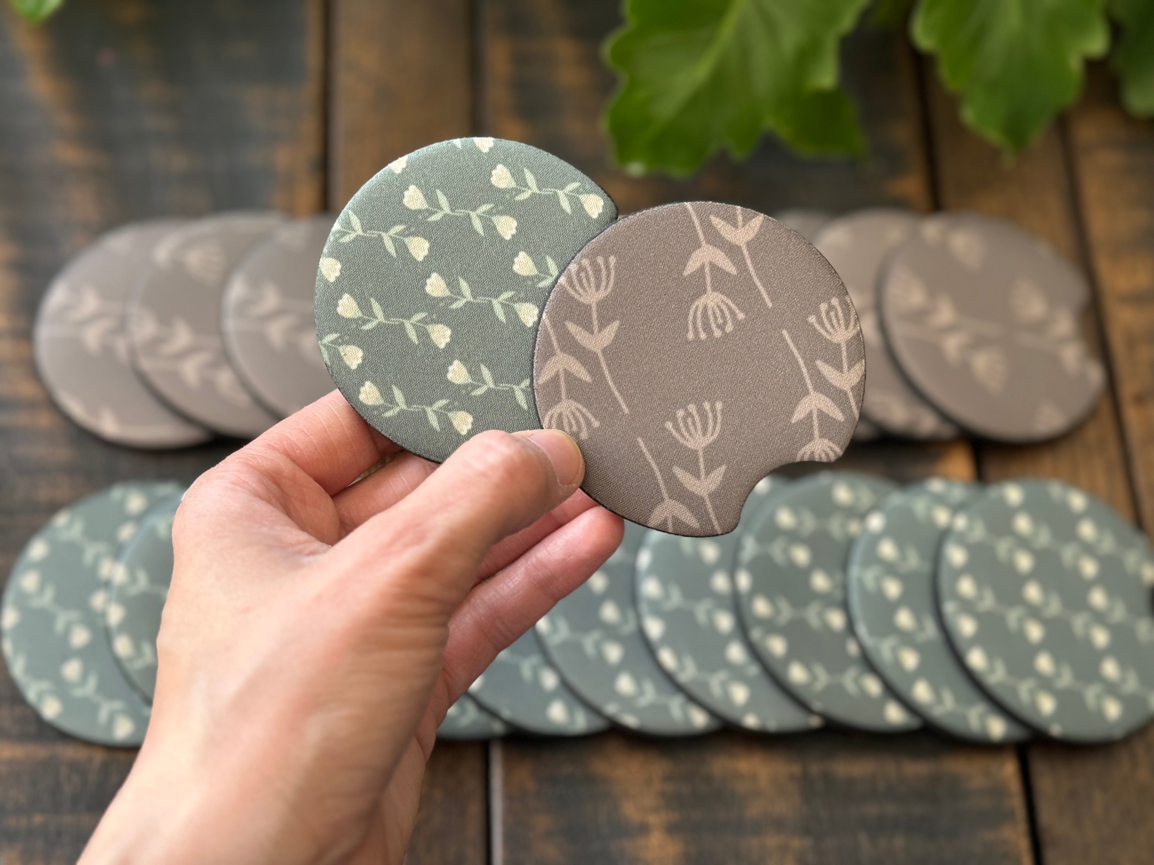 Fall Folk Floral Print Car Coasters