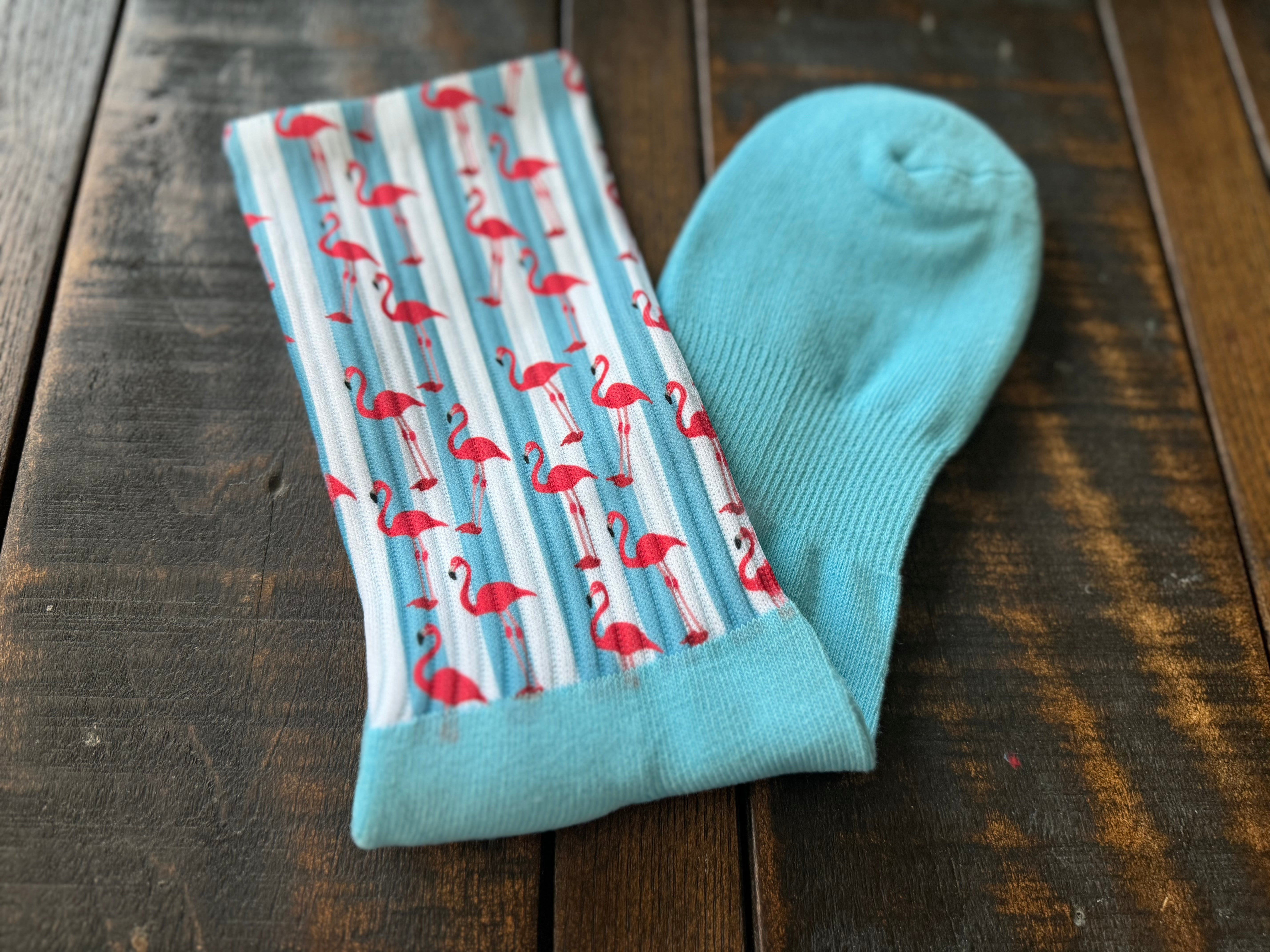 Pink Flamingo Striped Crew Socks