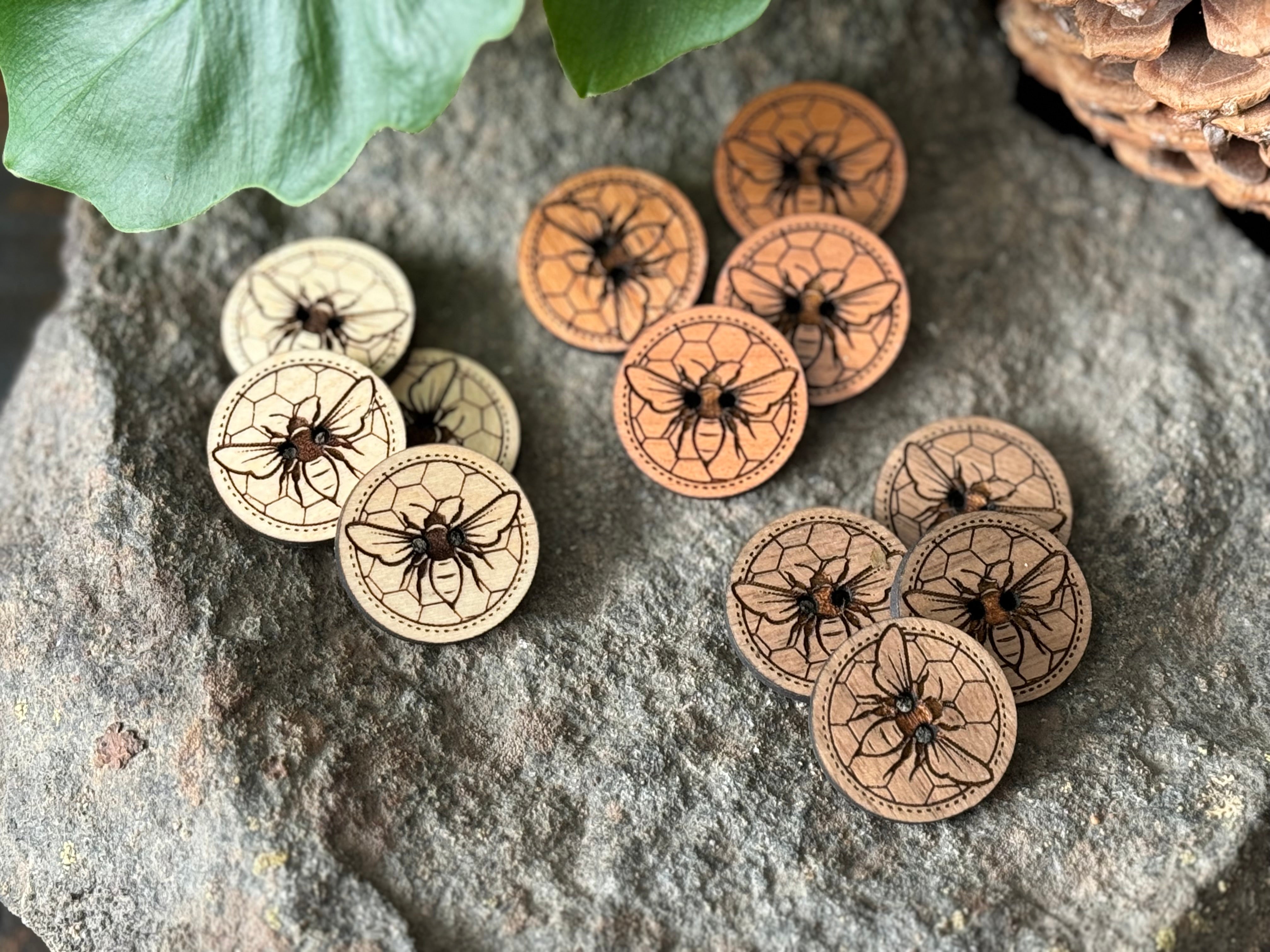 Wooden Bee  Buttons (Walnut, Cherry or Maple)