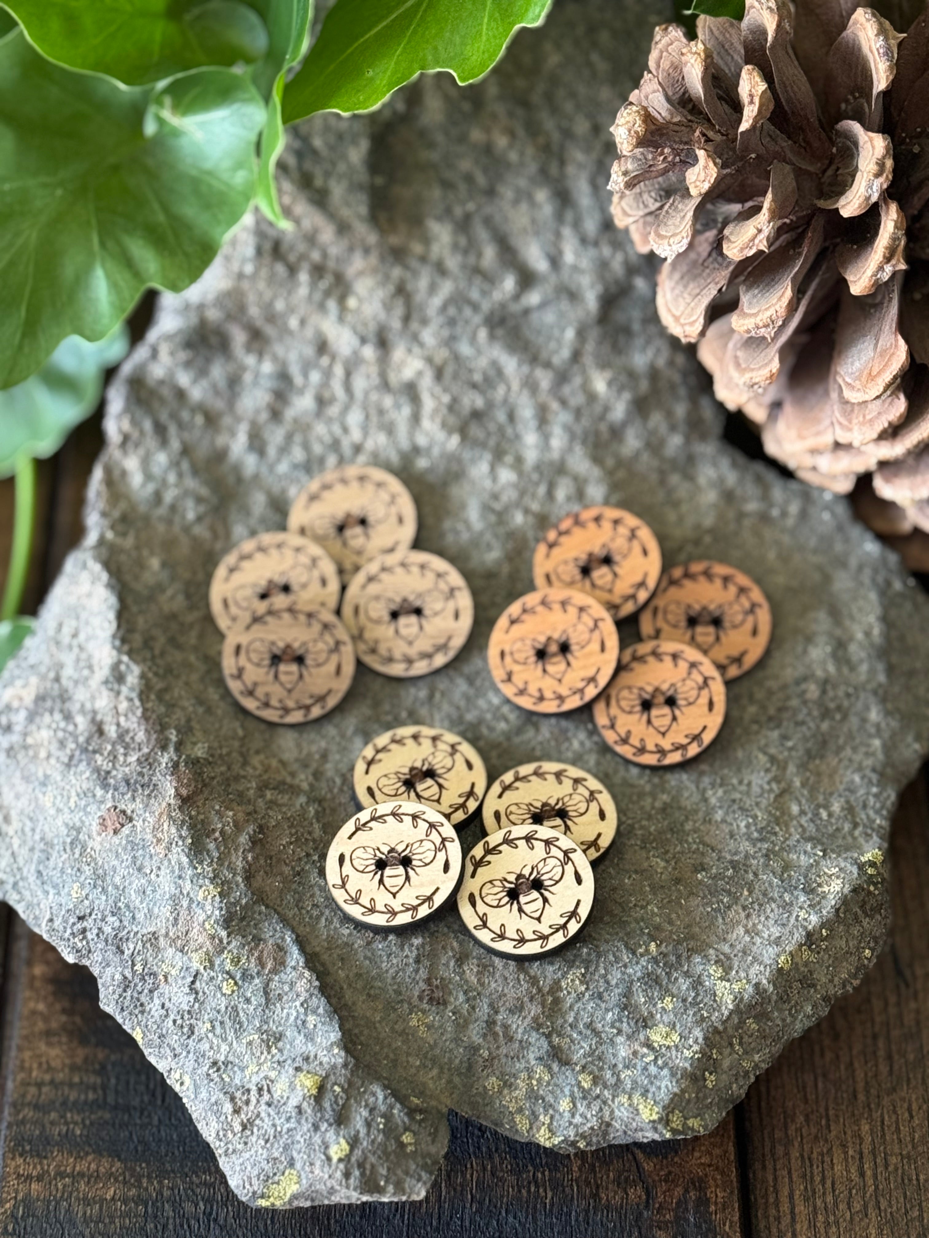 Wooden Honey Bee  Buttons (Walnut, Cherry or Maple)