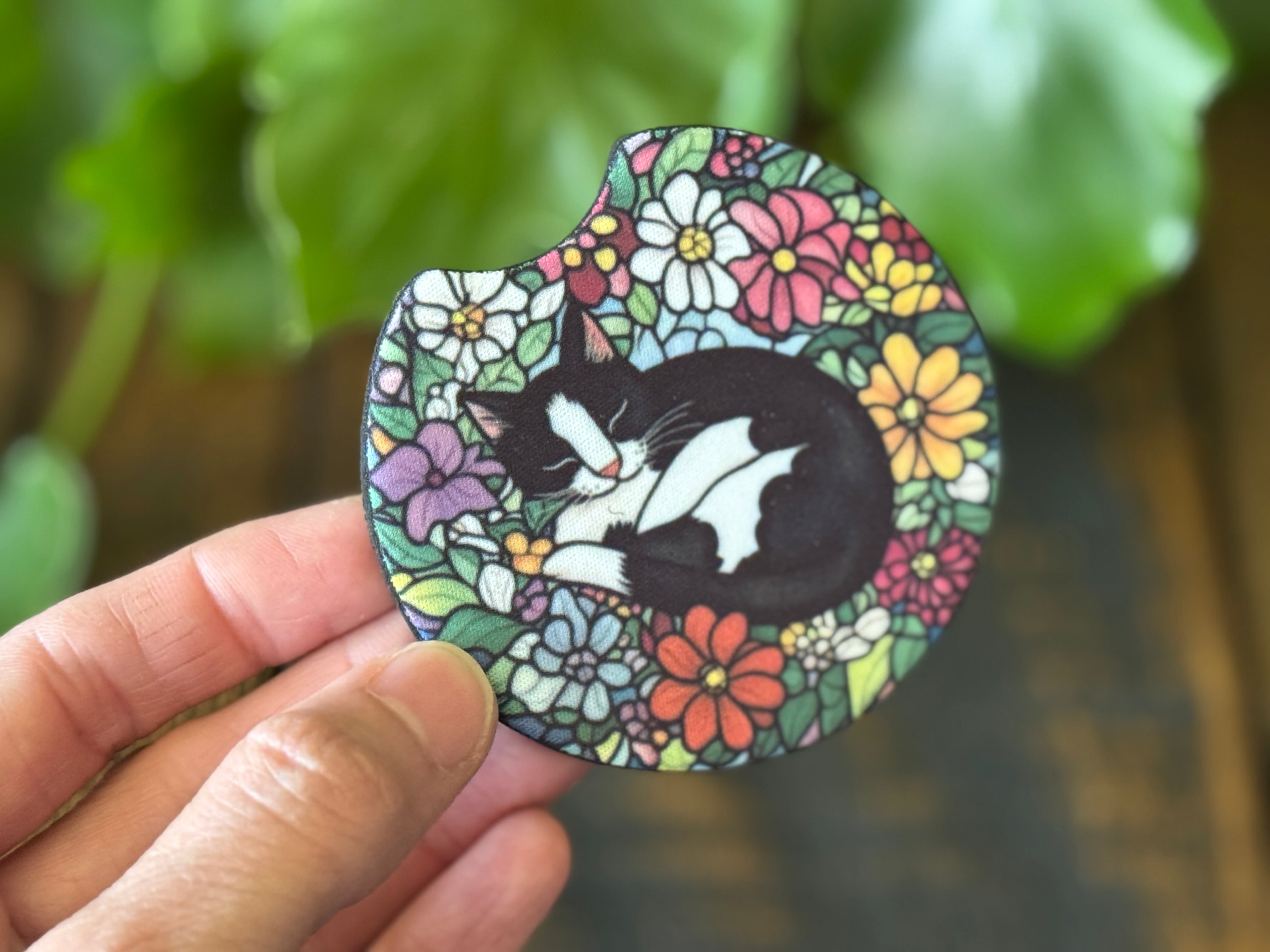 Cat Stained Glass Car Coasters