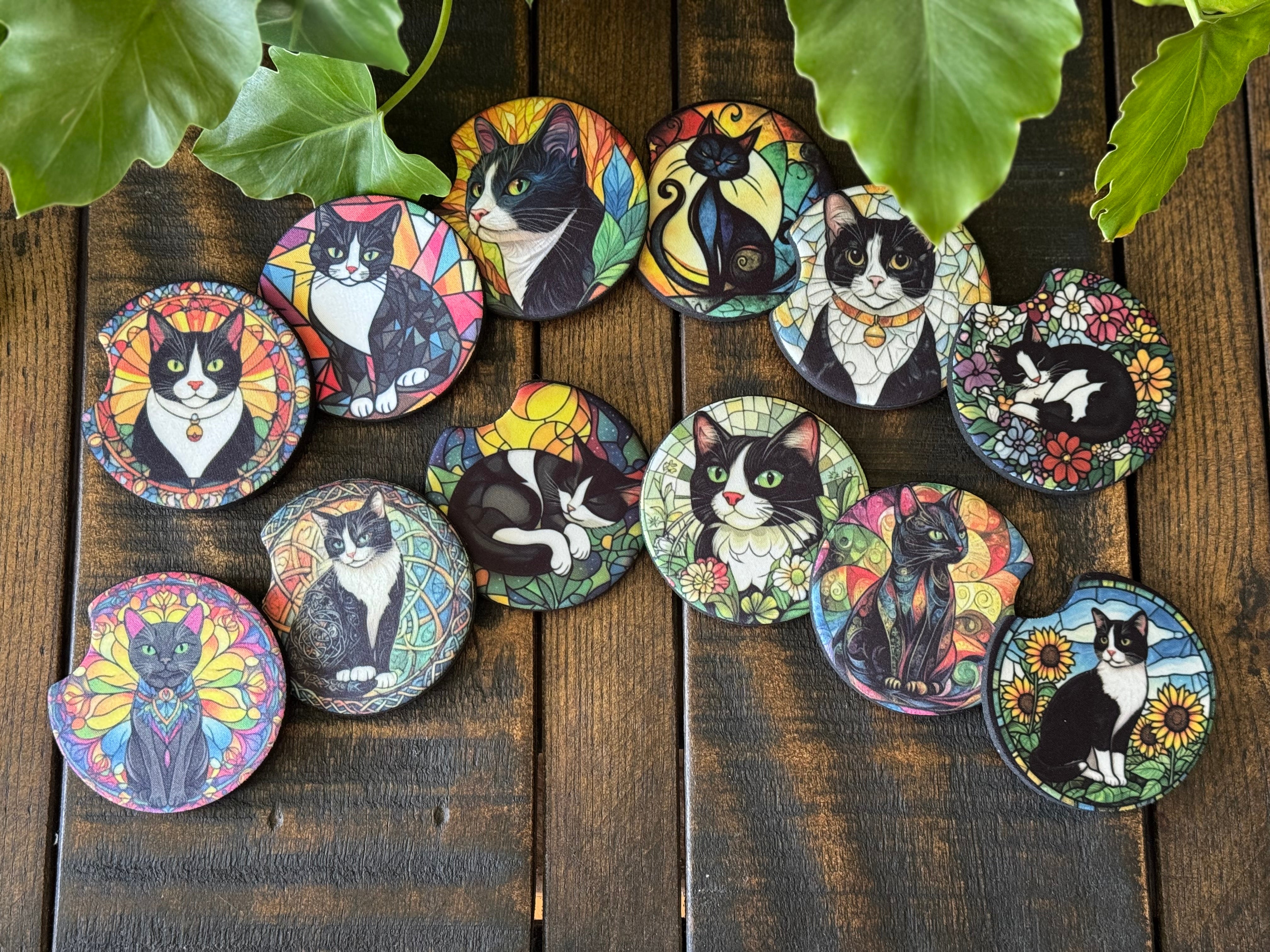 Cat Stained Glass Car Coasters