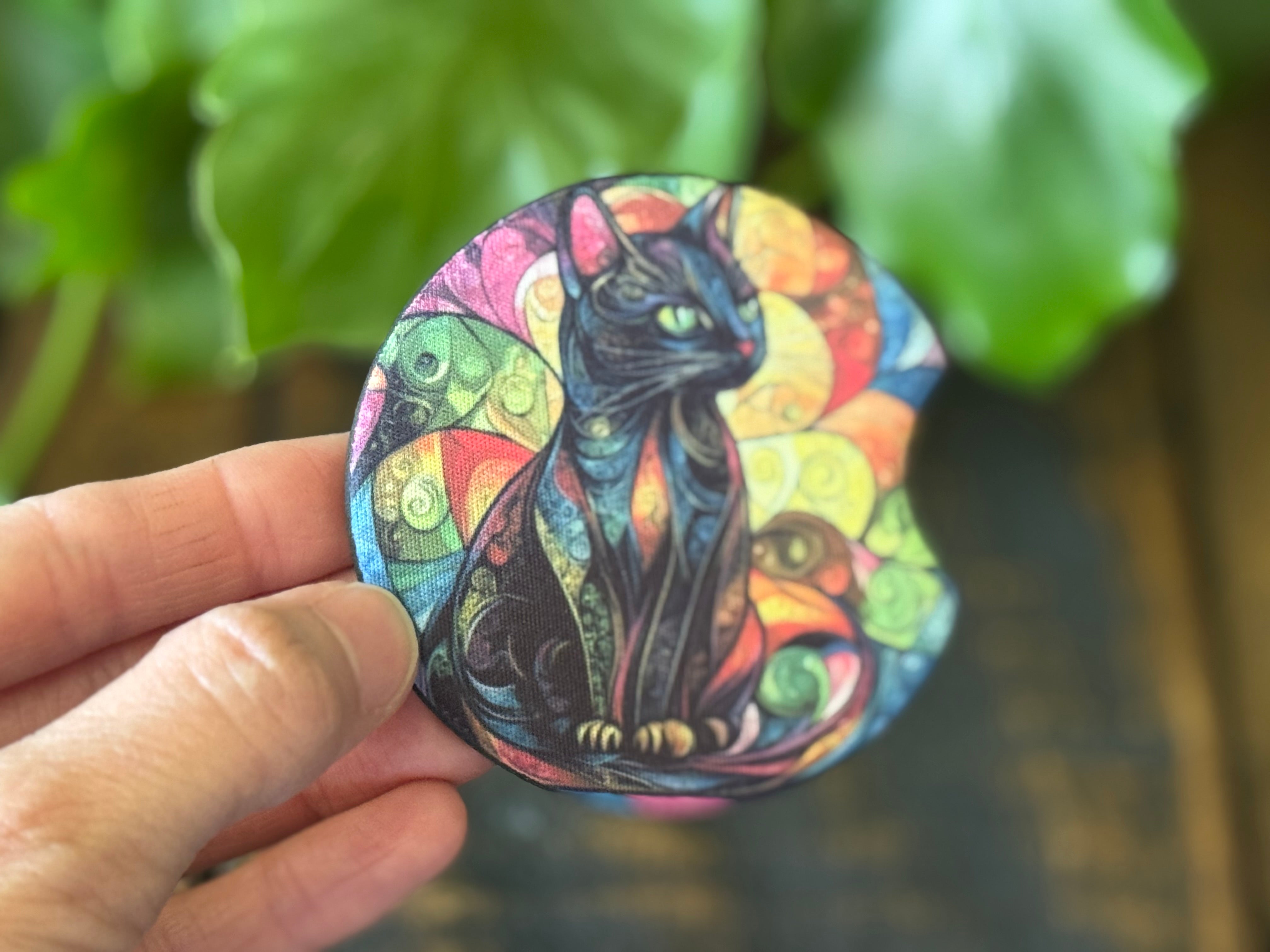 Cat Stained Glass Car Coasters