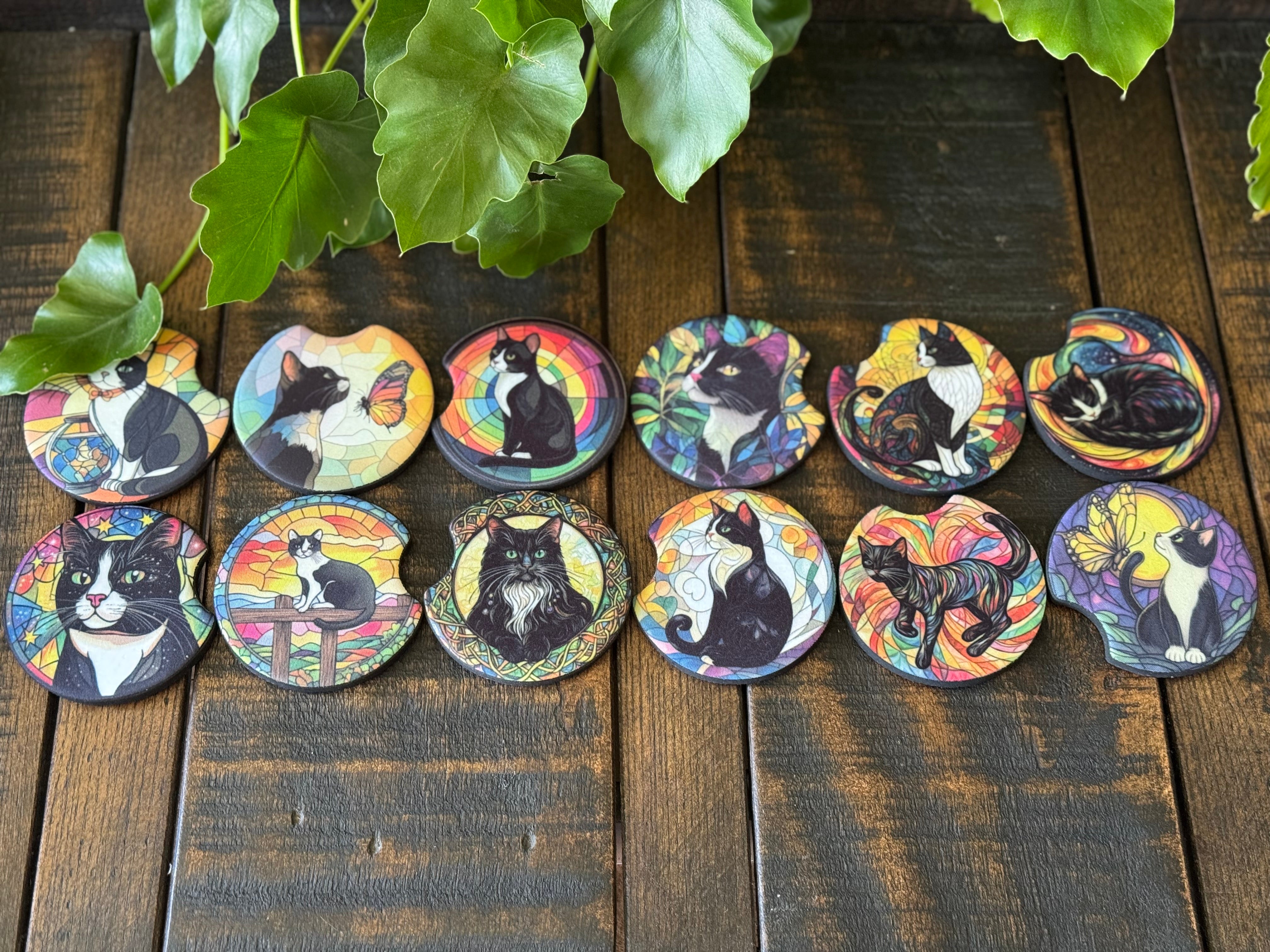 Cat Stained Glass Car Coasters