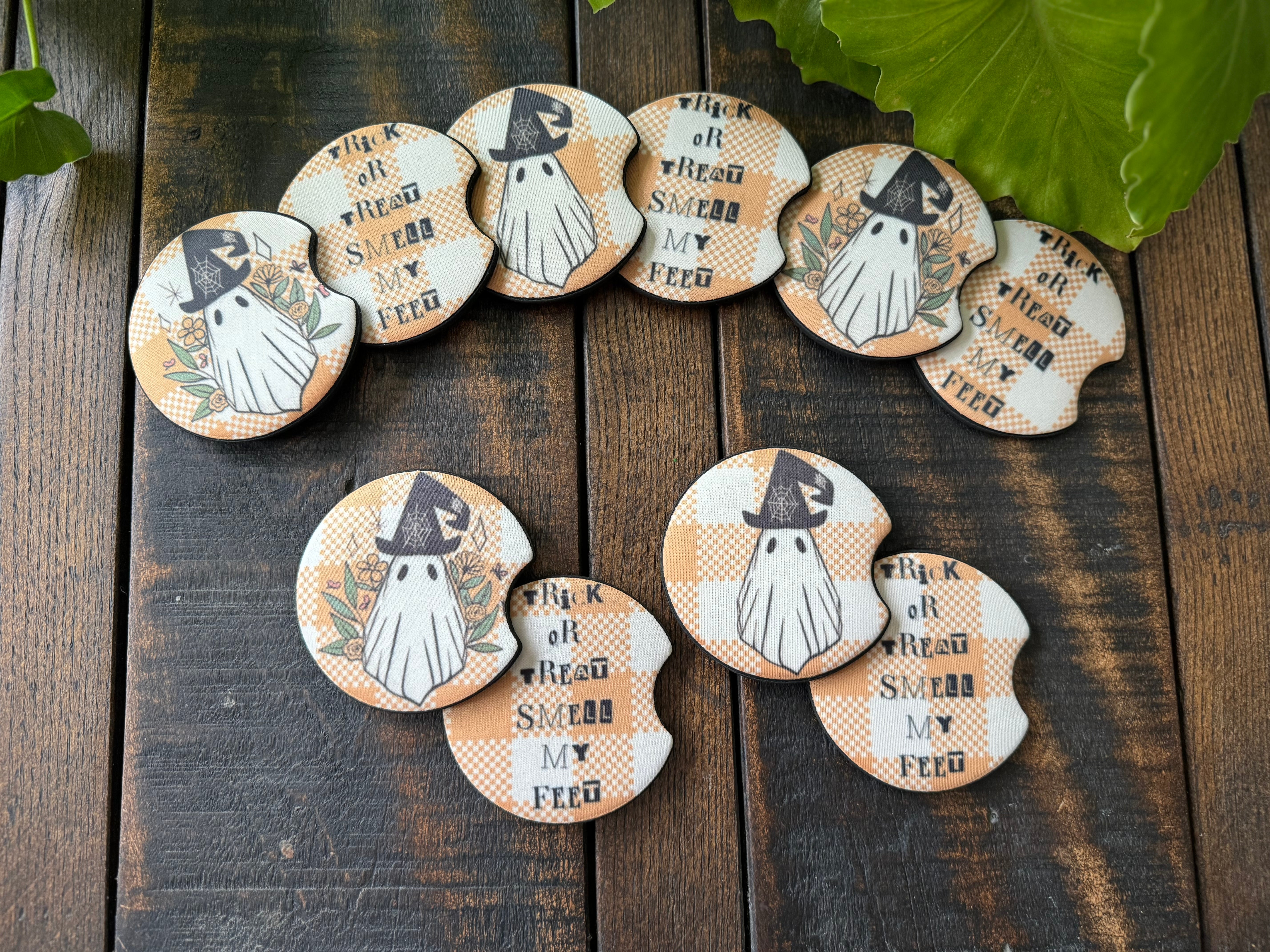 Trick-or-Treat Smell my Feet Ghost Car Coasters