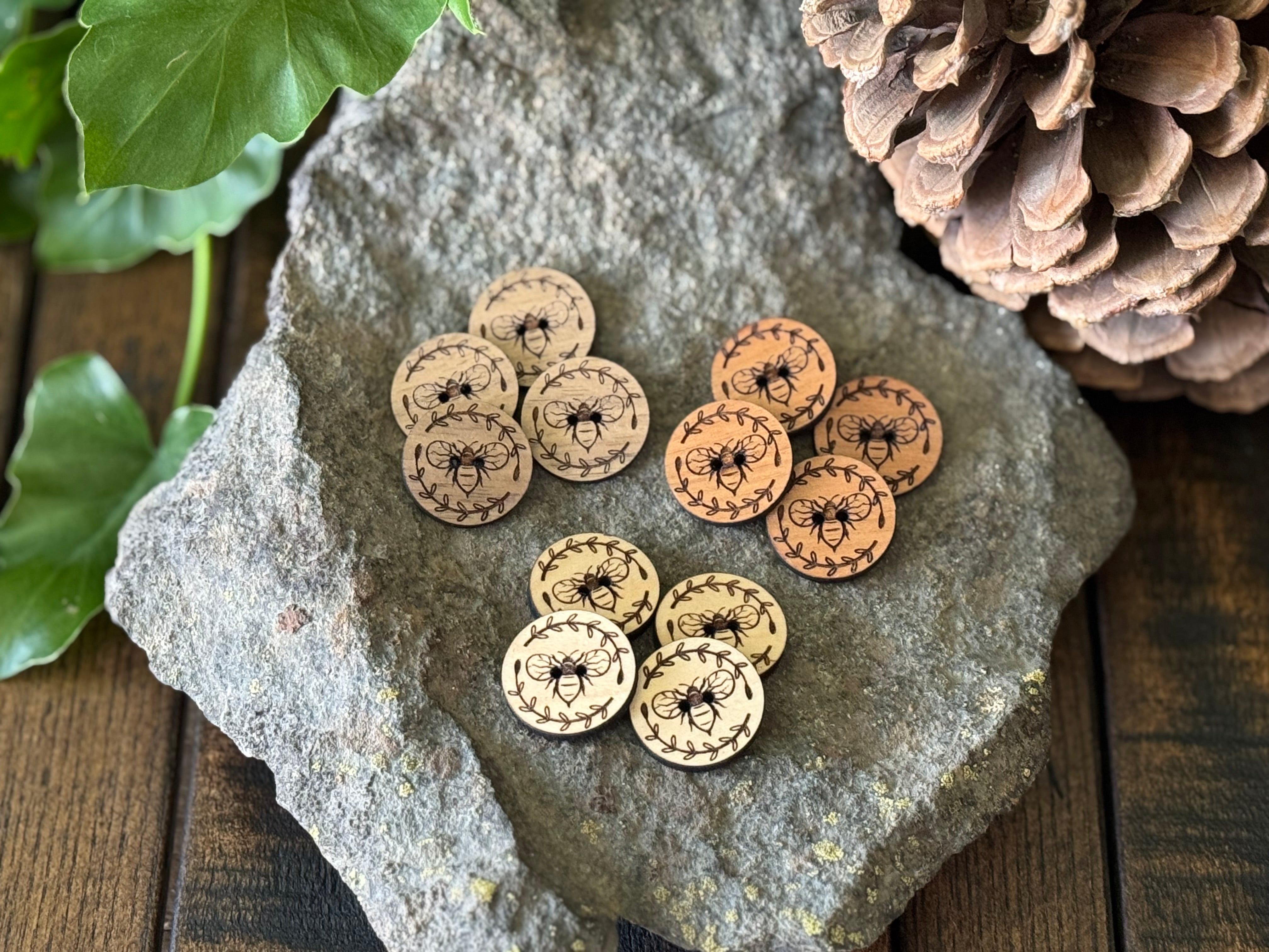 Wooden Honey Bee  Buttons (Walnut, Cherry or Maple)