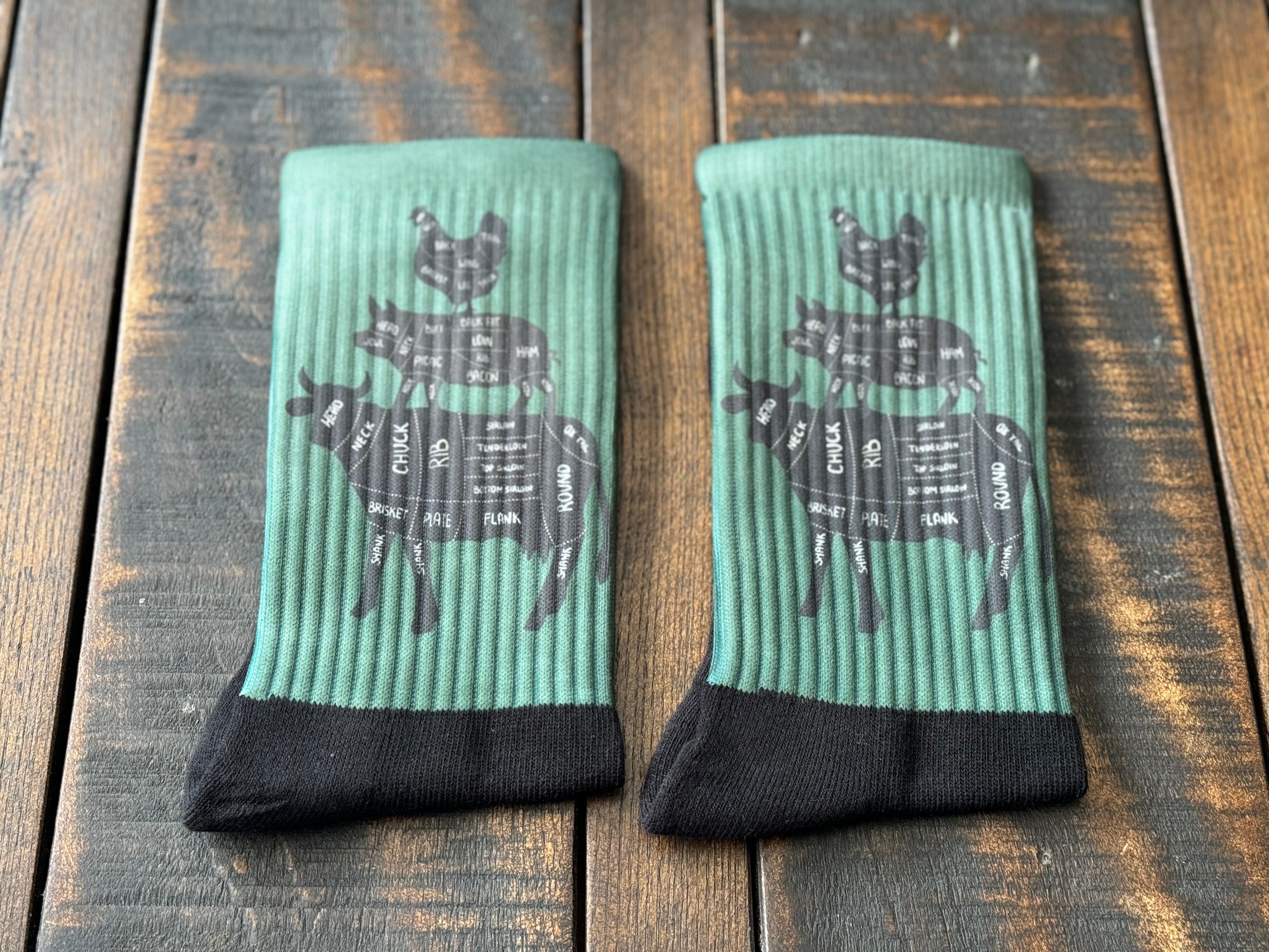 Chicken, Pig, Cow Cuts Diagram Crew Socks