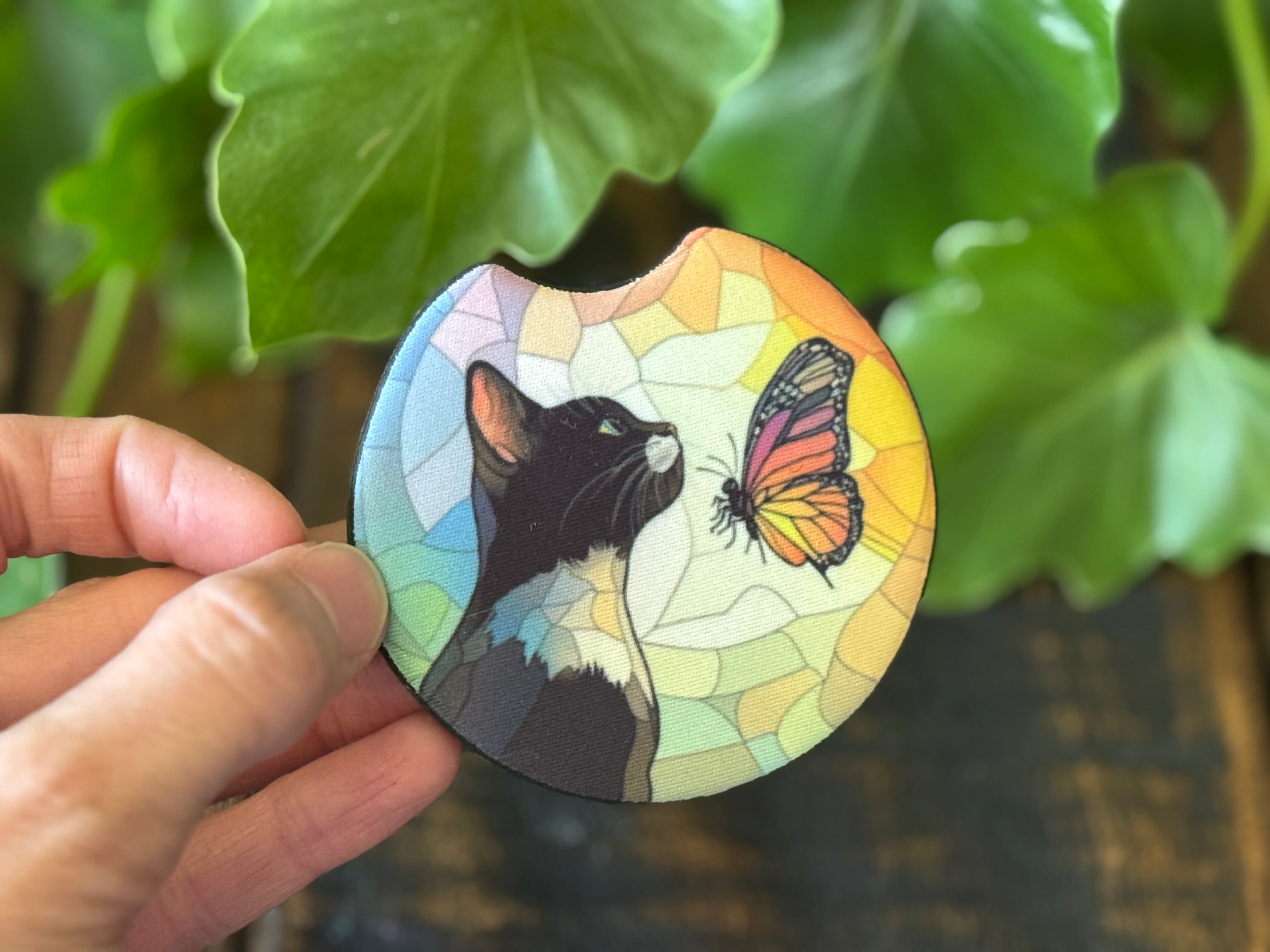 Cat Stained Glass Car Coasters