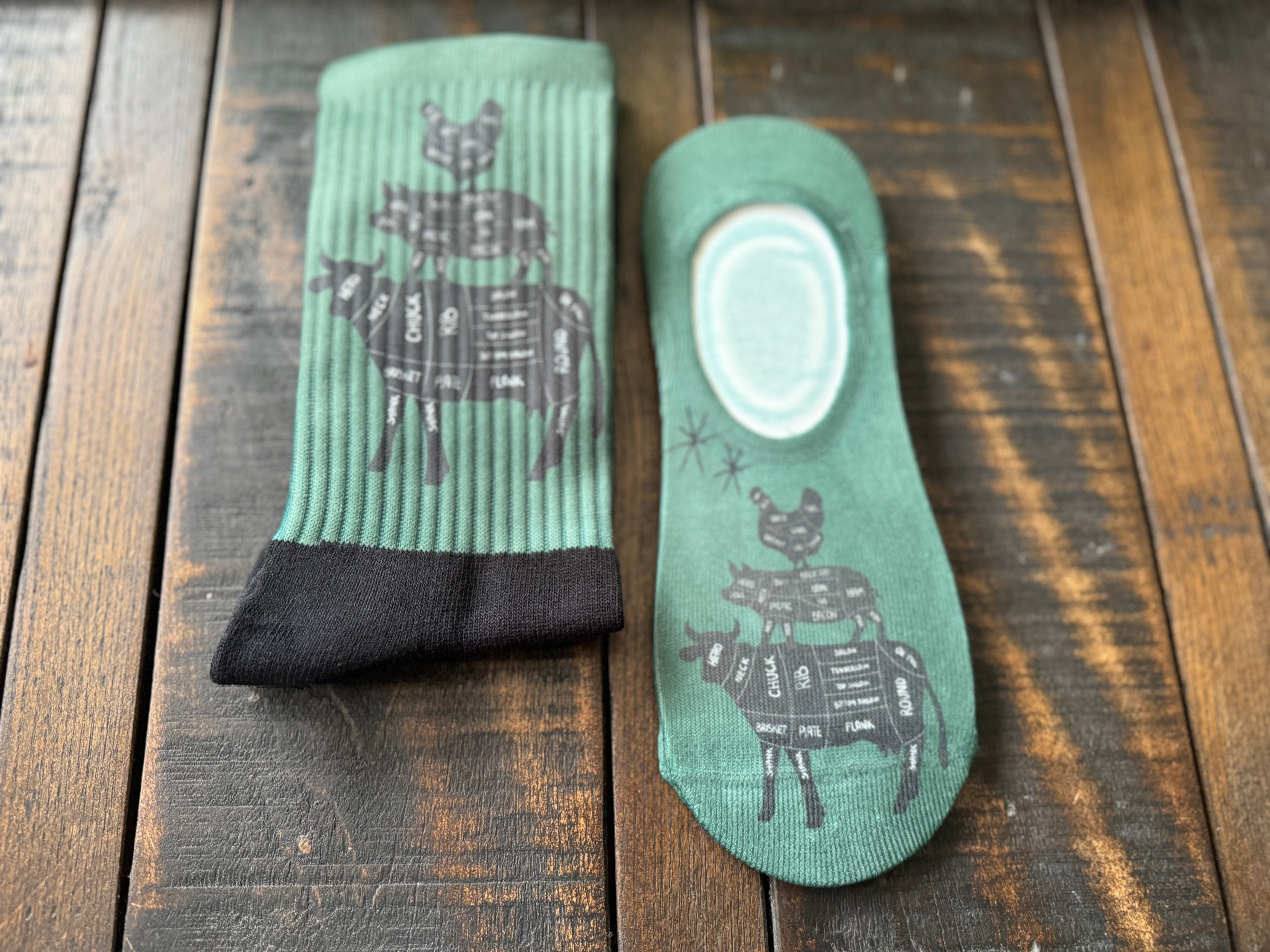 Chicken, Pig, Cow Cuts Diagram His & Hers Socks