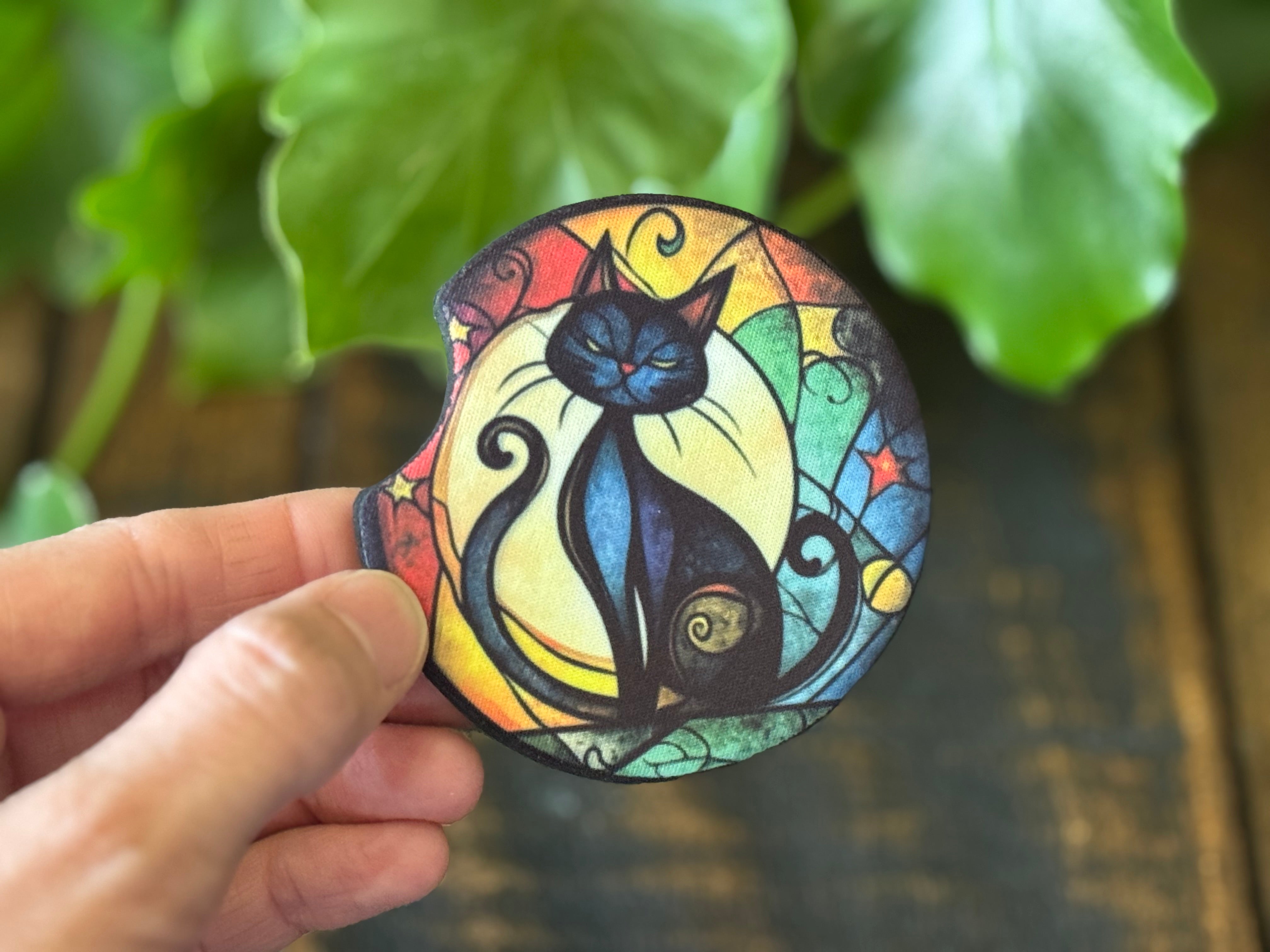Cat Stained Glass Car Coasters