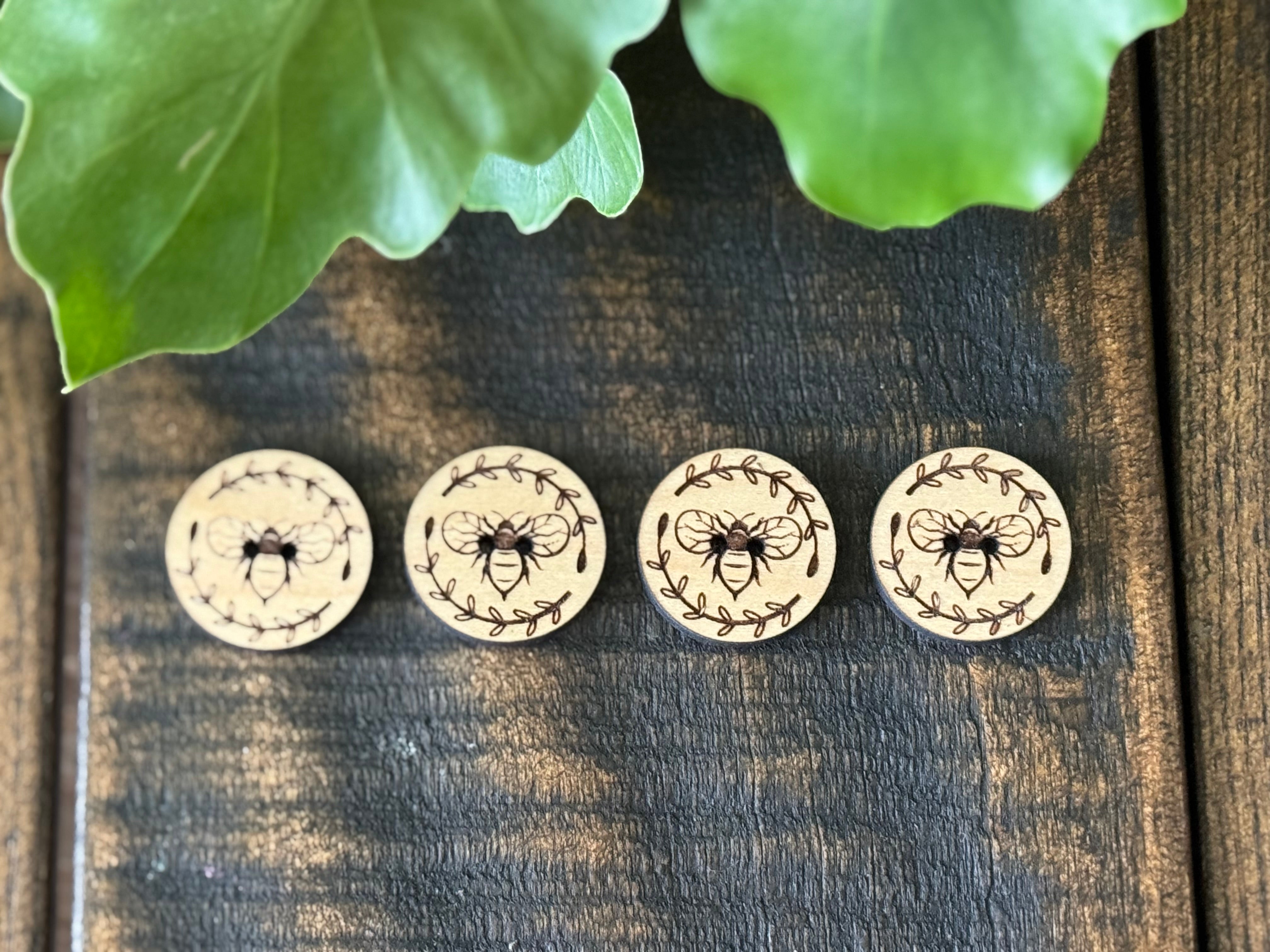 Wooden Honey Bee  Buttons (Walnut, Cherry or Maple)