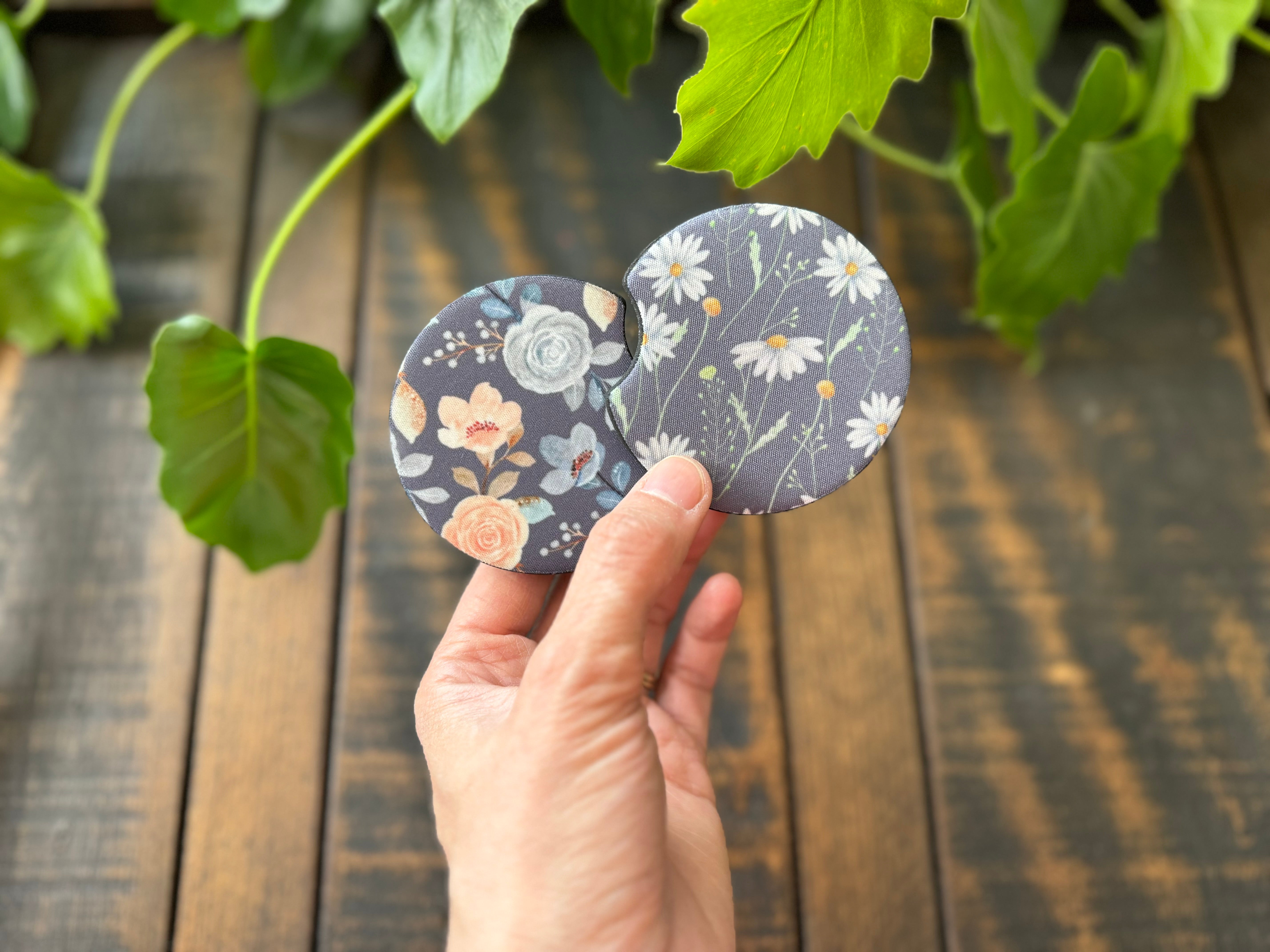 Watercolor Roses & Daisies Print Car Coasters