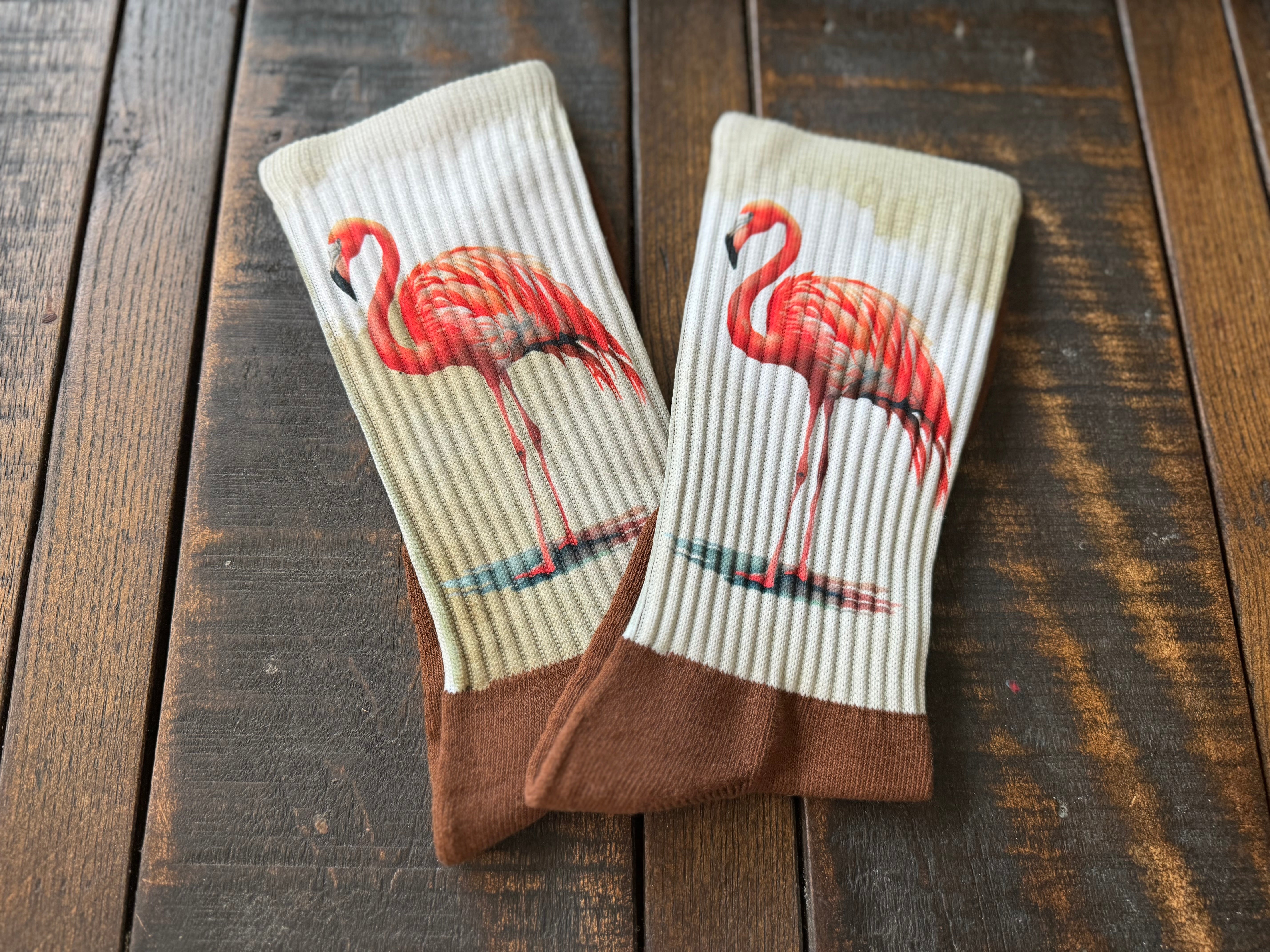 Watercolor Pink Flamingo Crew Socks