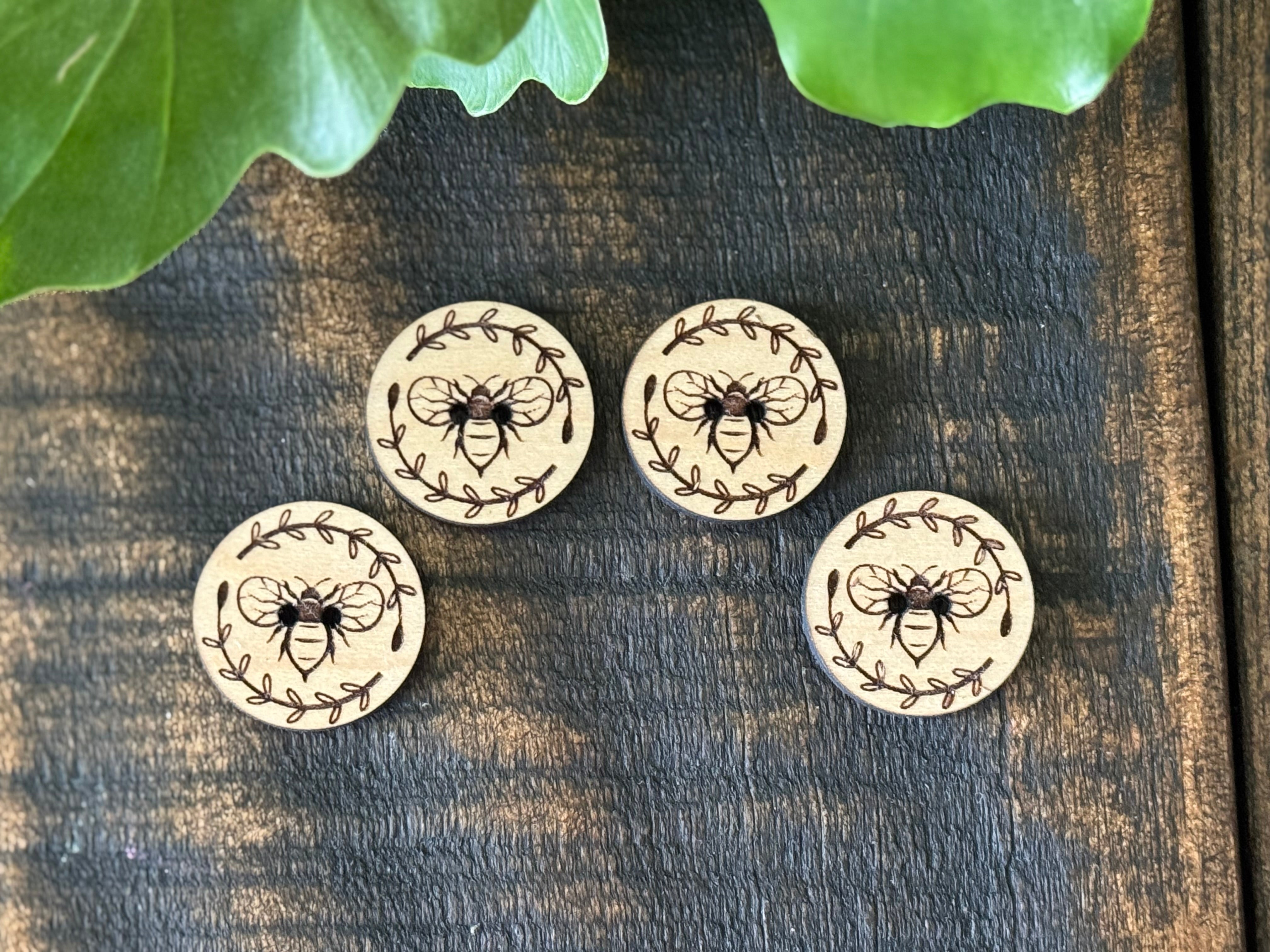 Wooden Honey Bee  Buttons (Walnut, Cherry or Maple)