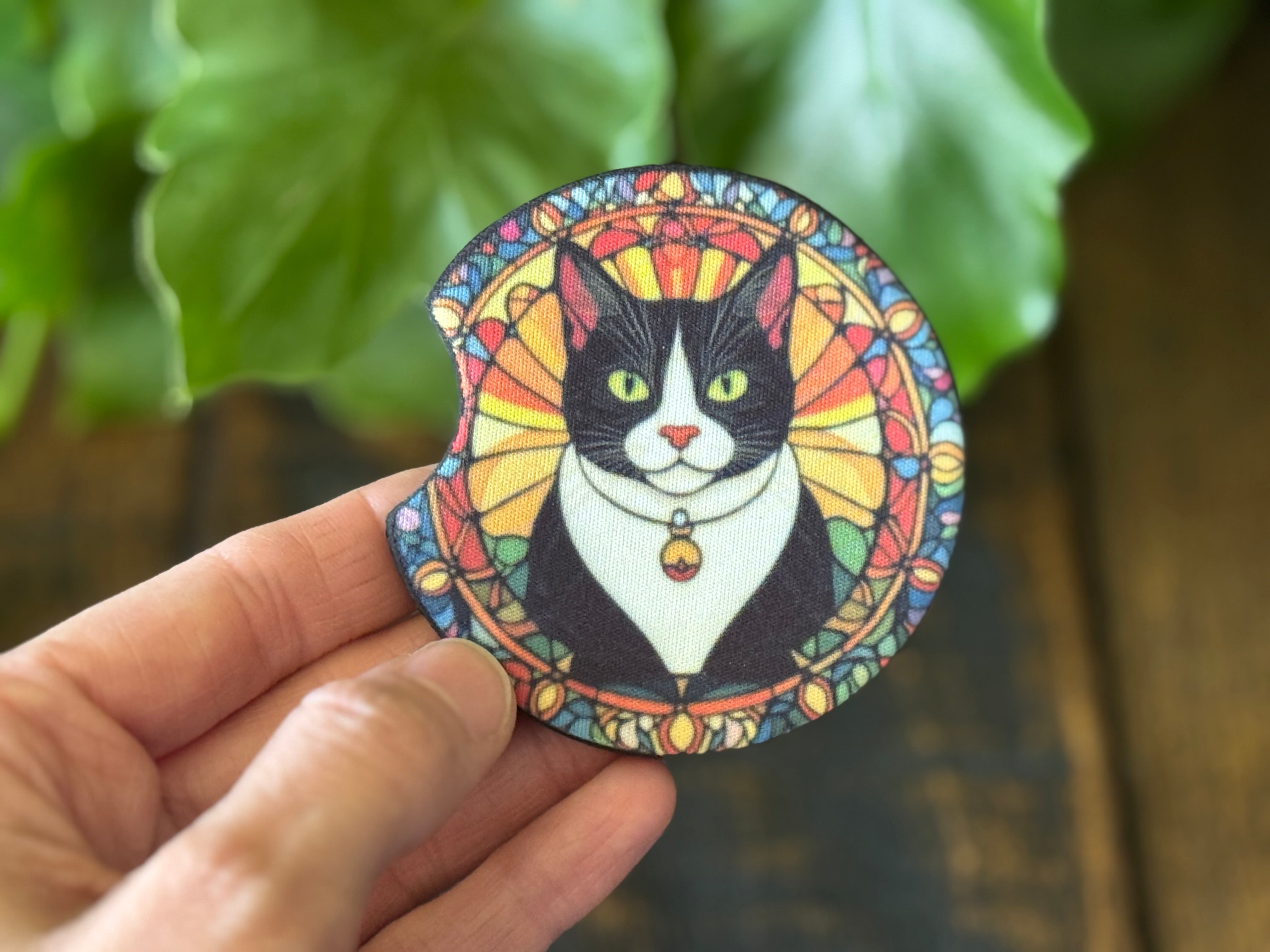 Cat Stained Glass Car Coasters