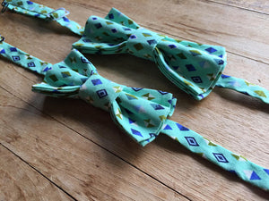 Father/Son Bow Tie Set ~ Turquoise Diamonds ~ Adjustable bow ties
