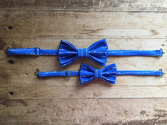 Father/Son Bow Tie Set ~ Blue & White Wire ~ Adjustable bow ties