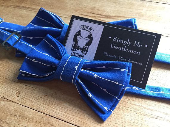 Father/Son Bow Tie Set ~ Blue & White Wire ~ Adjustable bow ties