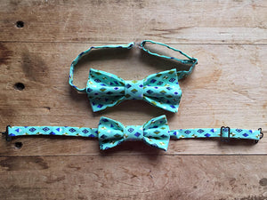 Father/Son Bow Tie Set ~ Turquoise Diamonds ~ Adjustable bow ties