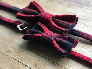 Father/Son Bow Tie Set ~ Gift Set ~ Black & Red Tartan Plaid