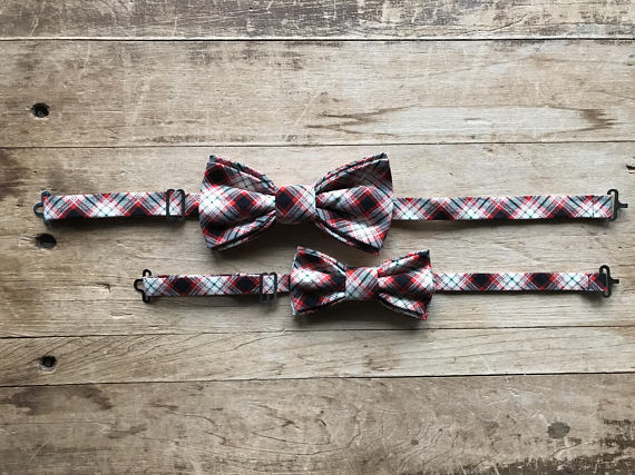 Father/Son Bow Tie Set ~ Gift Set ~ Black & Red Plaid