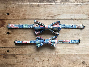 Father/Son Bow Tie Set ~ Vintage Stamps ~ Adjustable Bow Tie