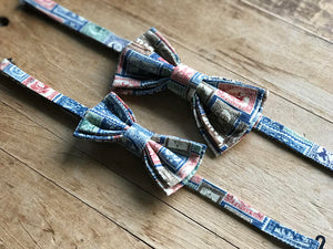 Father/Son Bow Tie Set ~ Vintage Stamps ~ Adjustable Bow Tie