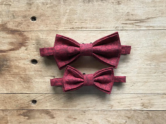 Father/Son Bow Tie Set ~ Red roses ~ Adjustable Bow Tie