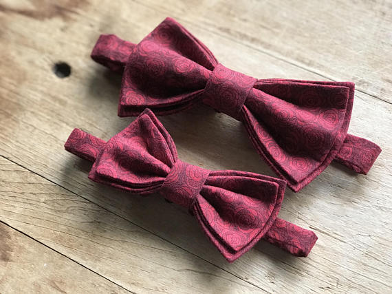 Father/Son Bow Tie Set ~ Red roses ~ Adjustable Bow Tie