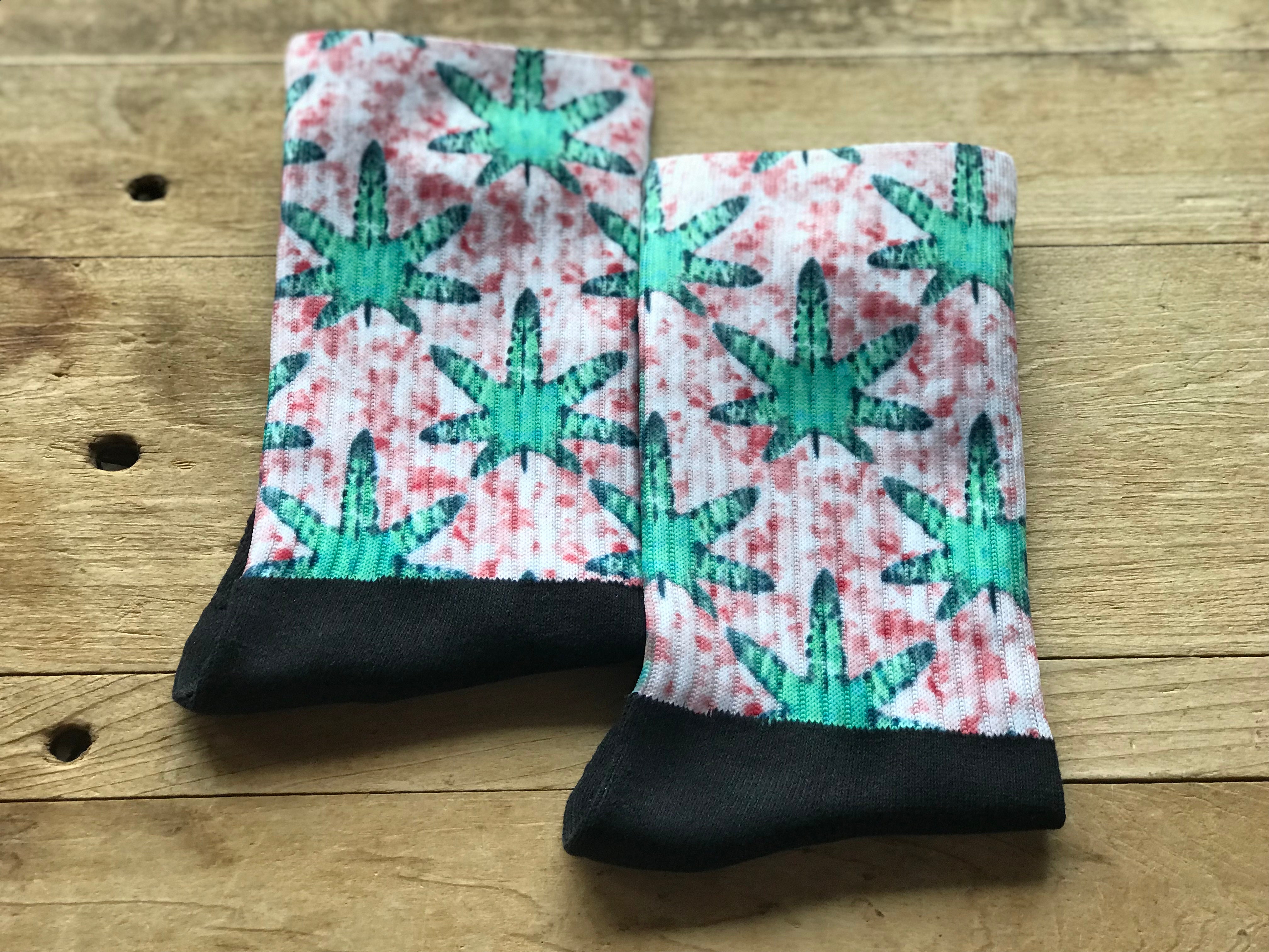 Tie Dye Pot Leaves Crew Socks
