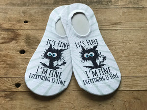 "It’s Fine, I’m Fine, Everything is Fine" Cat No-Show Socks (Set of 3)