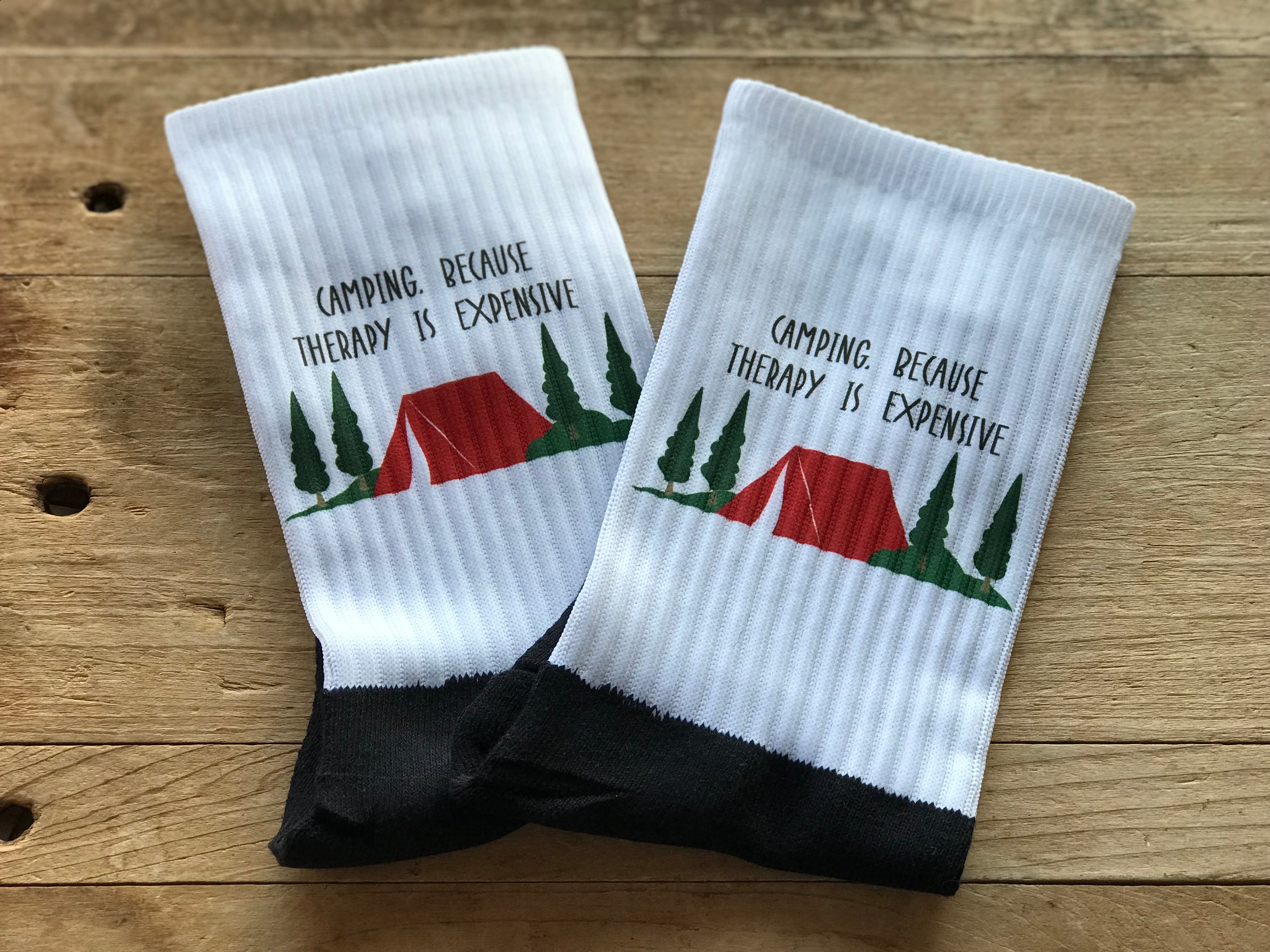 Camping. Because Therapy is Expensive Crew Socks