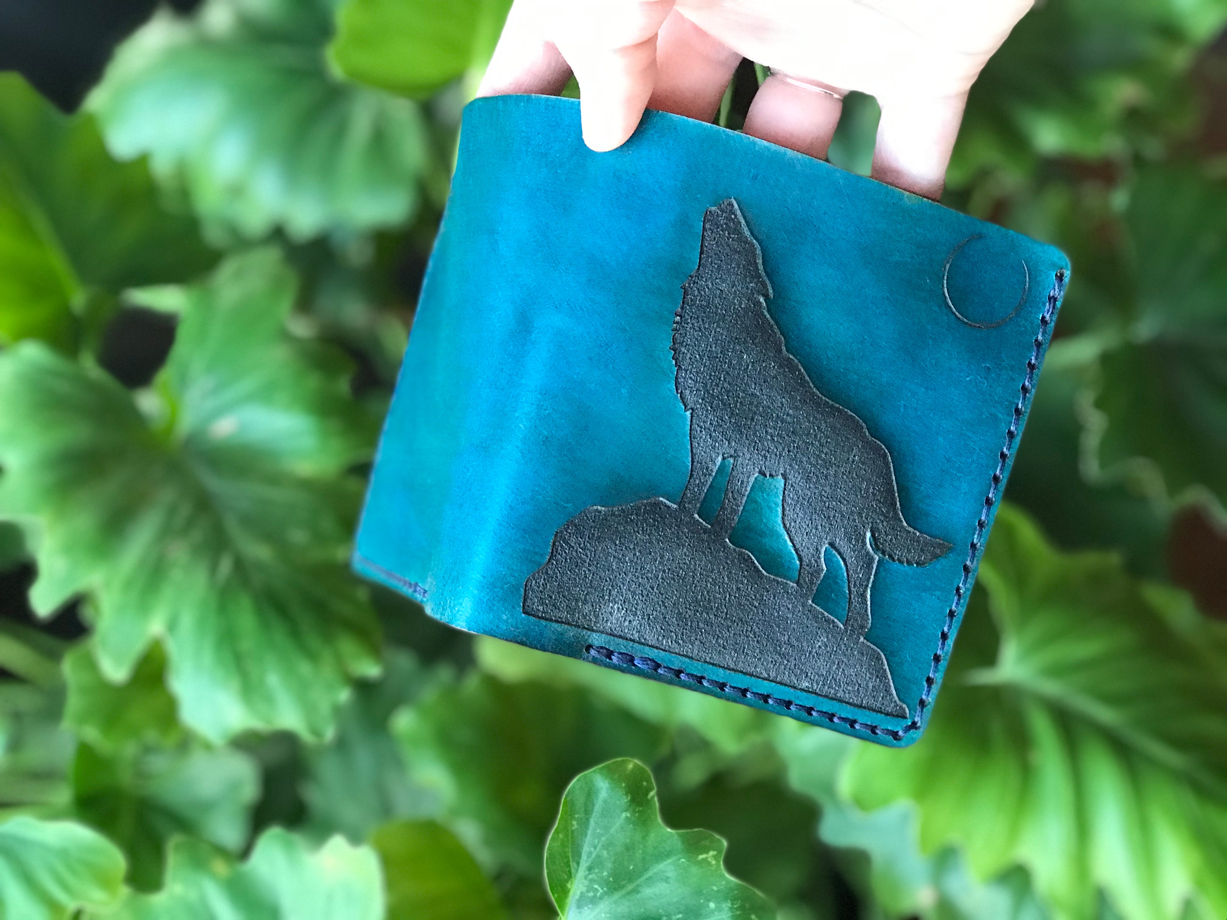 Wolf and Moon Leather Bifold Wallet