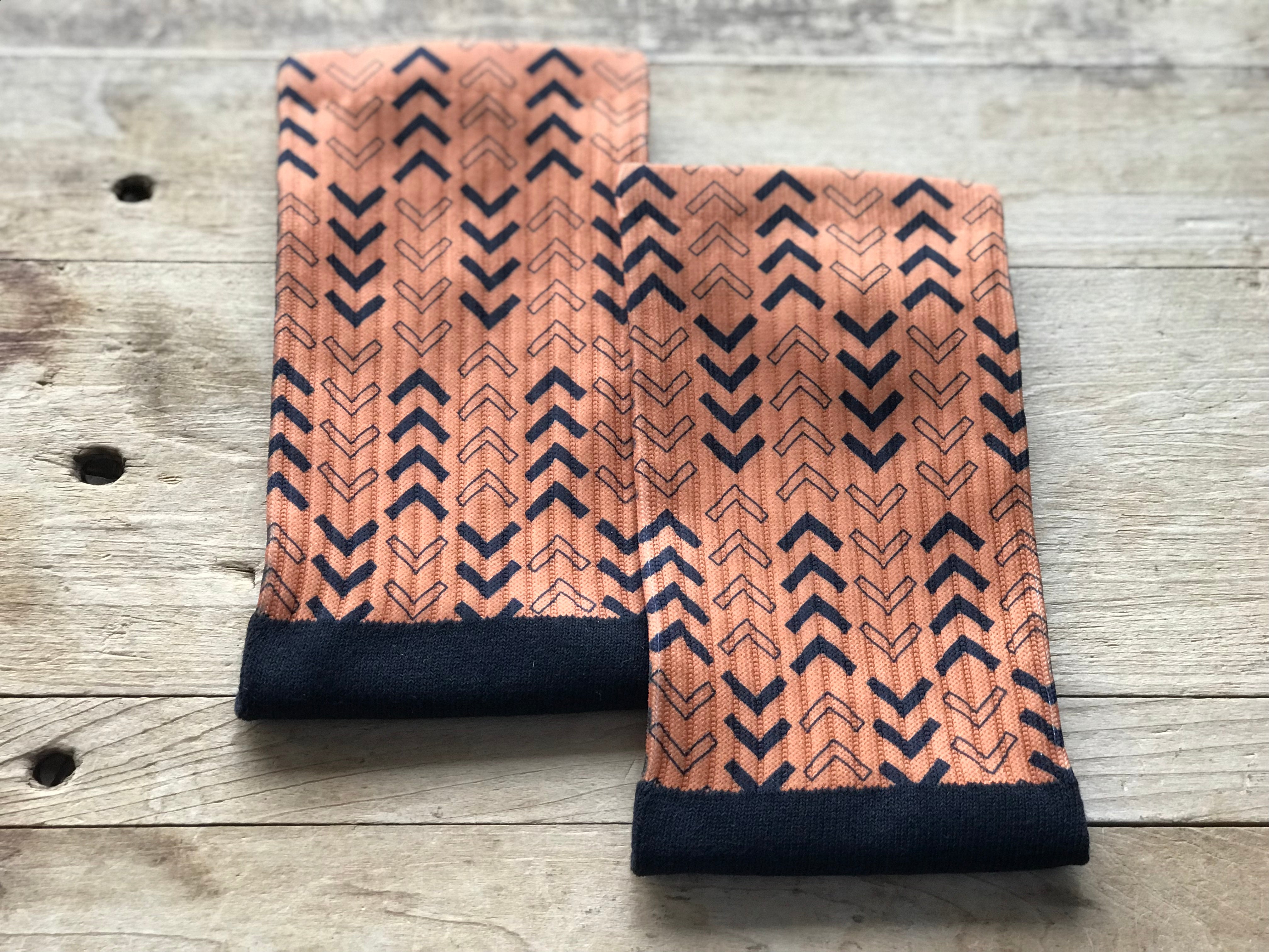 Abstract Lined Arrows Crew Socks (Burnt Orange & Black)
