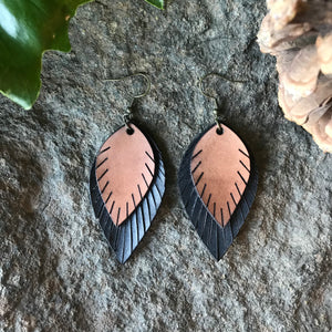 Leather Feather Dangle Earrings (Brown & Black)